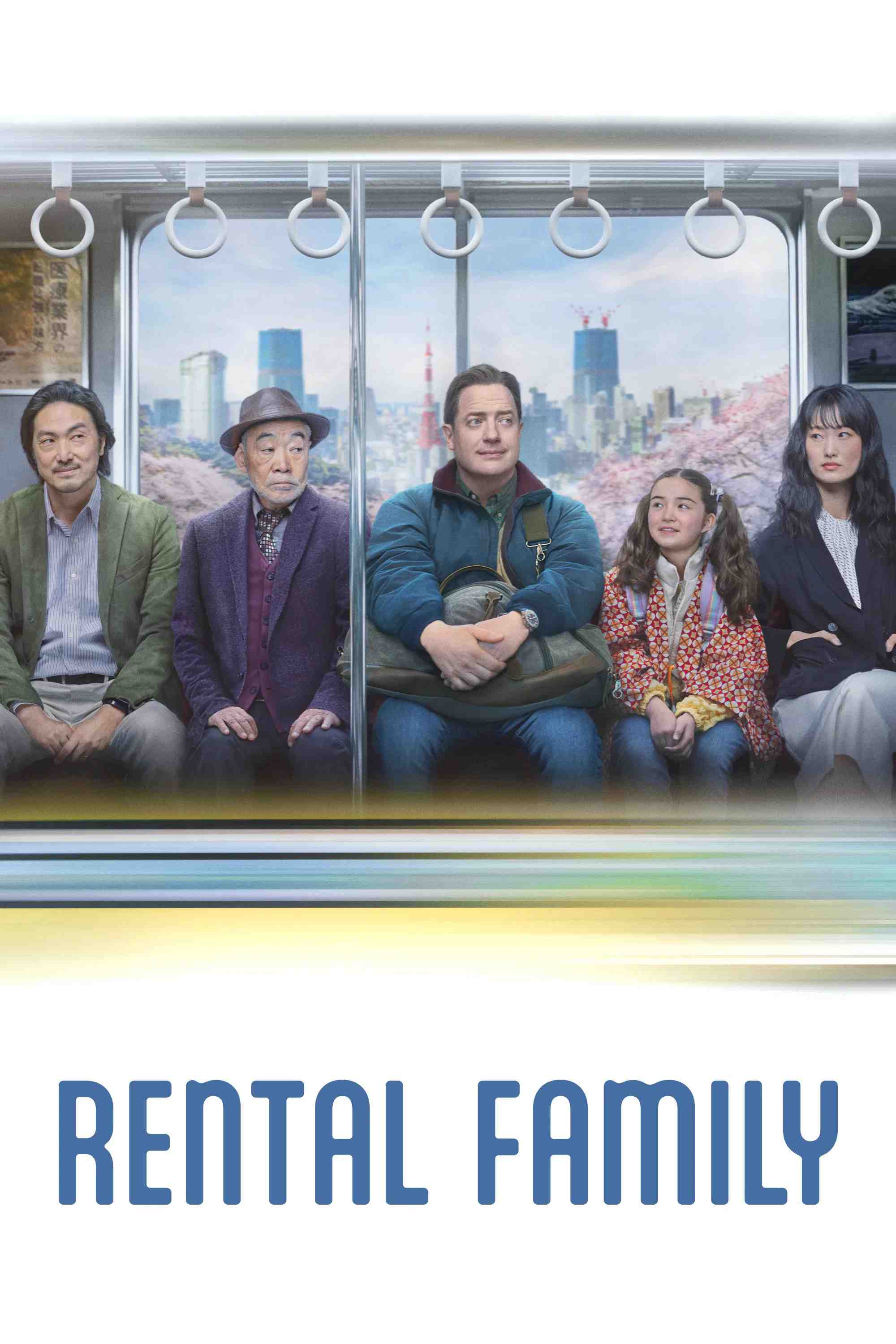 Poster chính thức của phim Phim Hài, Phim Tâm Lý "Gia Đình Cho Thuê" (Rental Family - 2025), với sự tham gia của diễn viên Brendan Fraser và Takehiro Hira.