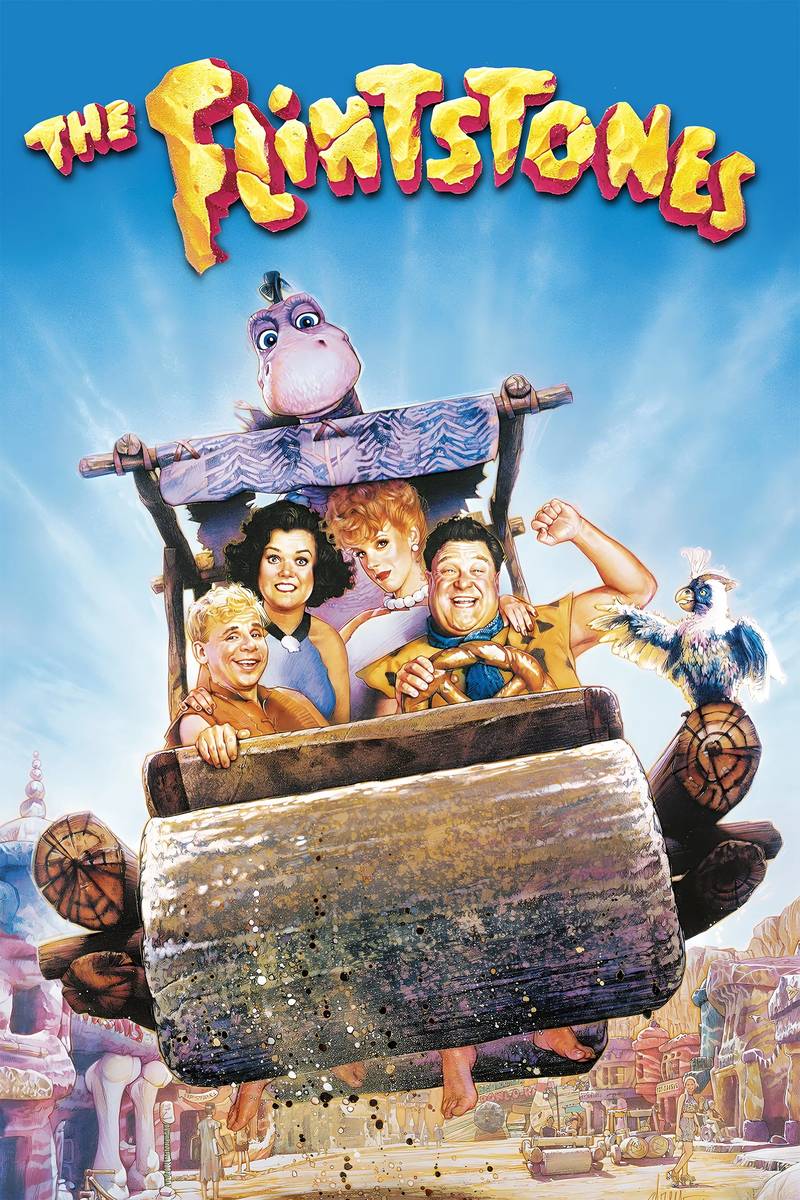 Poster chính thức của phim Phim Giả Tượng, Phim Hài "Gia Đình Flintstones" (The Flintstones - 1994), với sự tham gia của diễn viên John Goodman và Elizabeth Perkins.