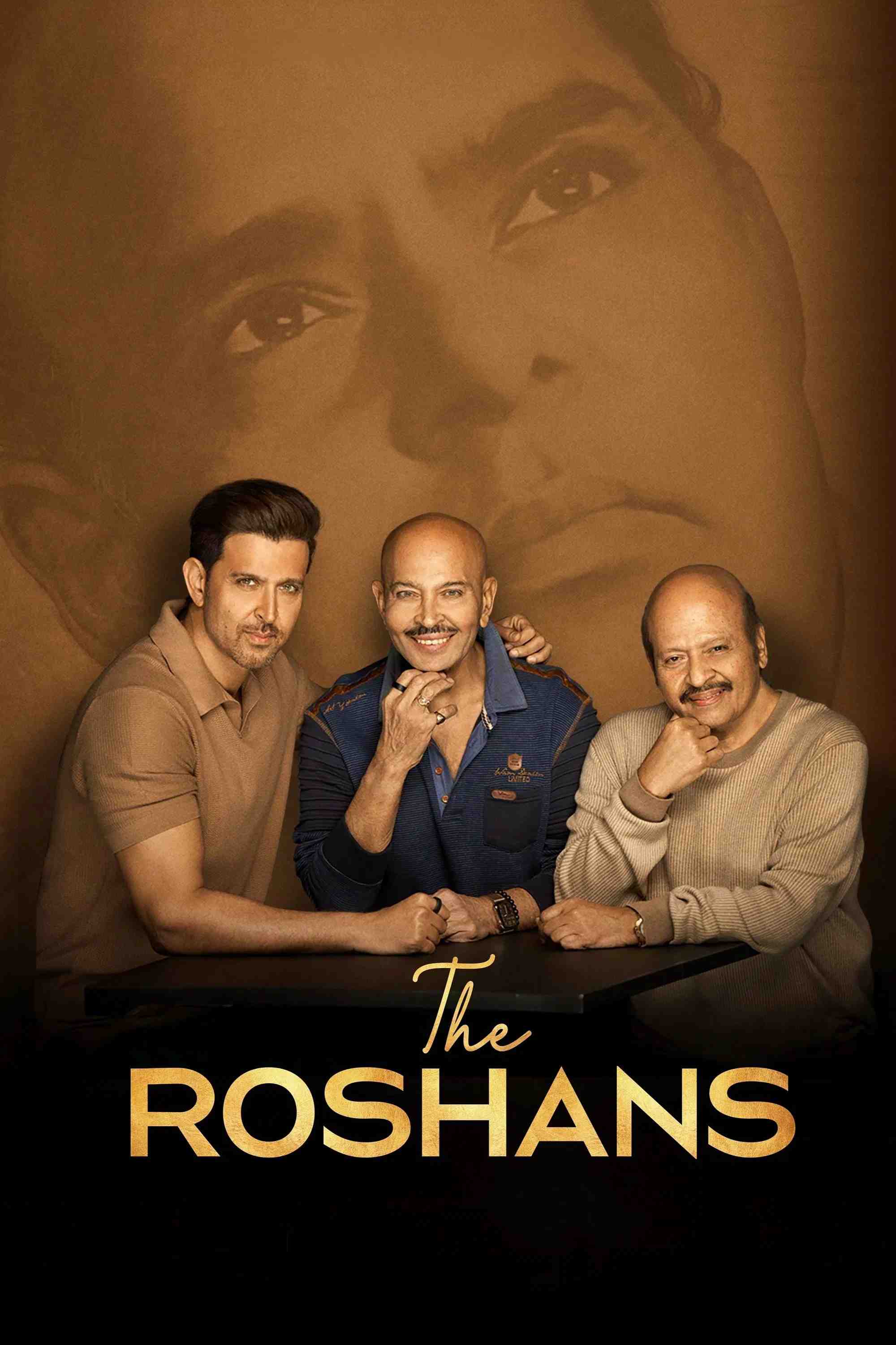 Poster chính thức của phim Phim Tài Liệu "Gia Đình Roshan" (The Roshans - 2025), với sự tham gia của diễn viên Hrithik Roshan và Rakesh Roshan.