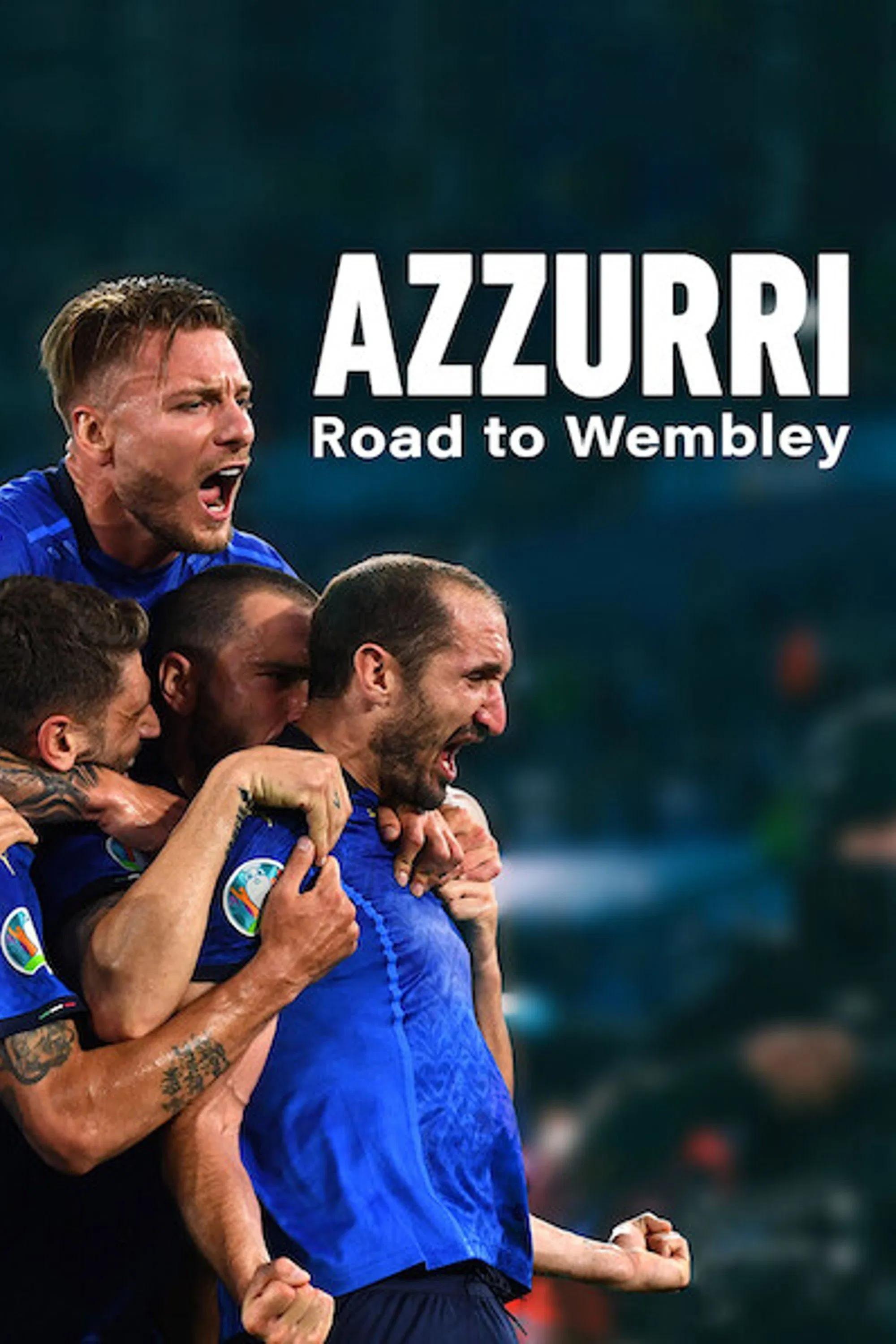 Poster chính thức của phim Phim Tài Liệu "Giấc Mơ Thiên Thanh: Đường đến Wembley" (Azzurri: Road to Wembley - 2021), với sự tham gia của diễn viên Stefano Accorsi và Roberto Mancini.
