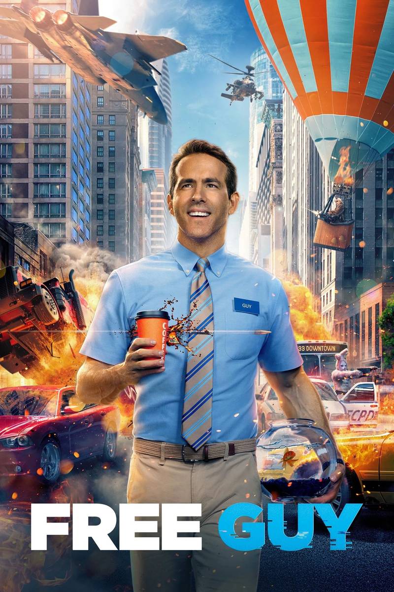 Poster chính thức của phim Phim Hài, Phim Phiêu Lưu "Giải Cứu 'Guy'" (Free Guy - 2021), với sự tham gia của diễn viên Ryan Reynolds và Jodie Comer.
