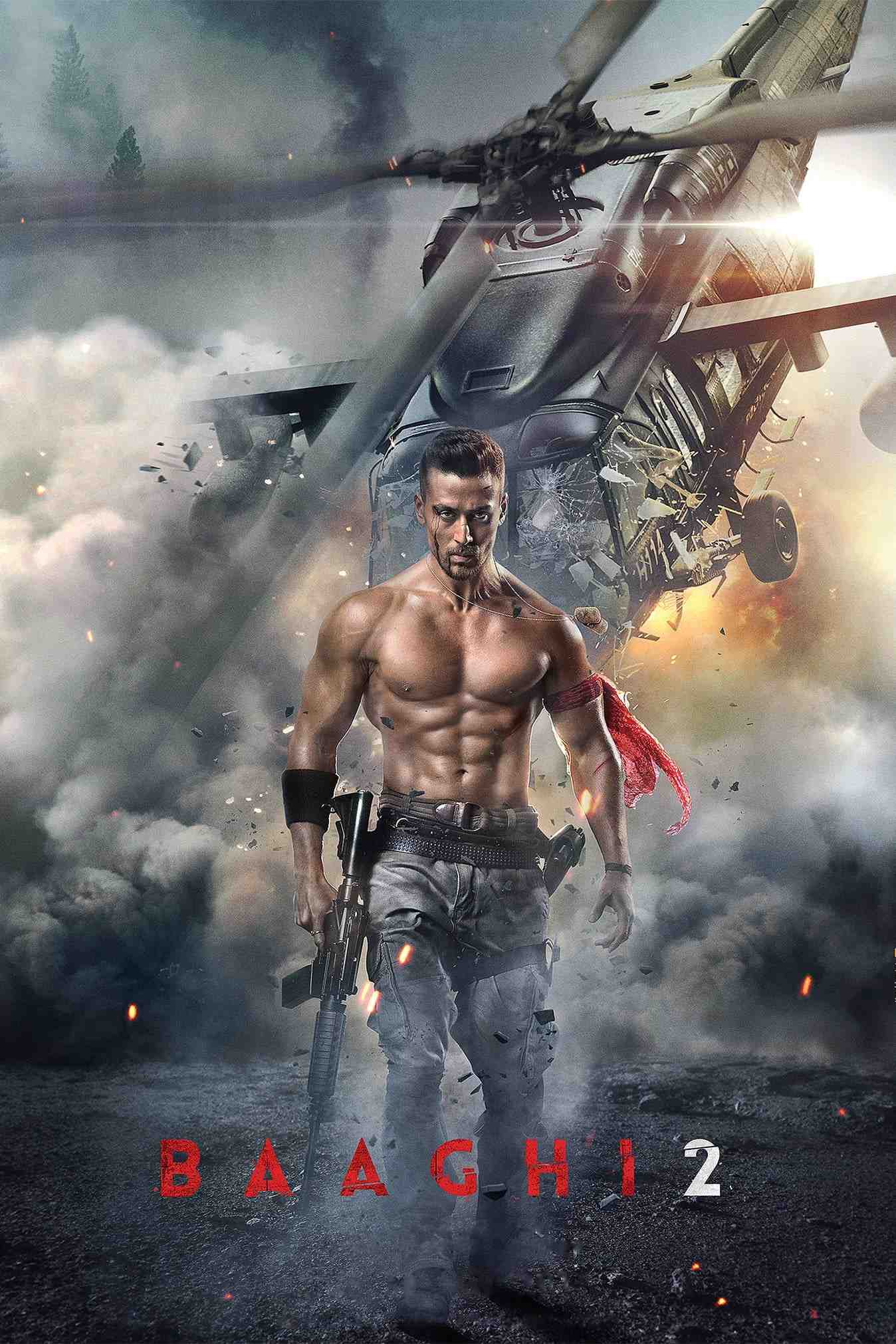 Poster chính thức của phim Phim Hành Động, Phim Hình Sự "Giải Cứu Người Đẹp 2" (Baaghi 2 - 2018), với sự tham gia của diễn viên Tiger Shroff và Disha Patani.