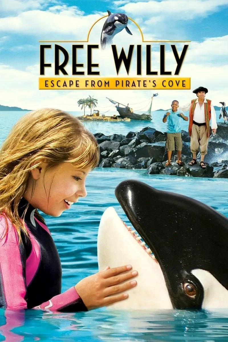 Poster chính thức của phim Phim Gia Đình, Phim Phiêu Lưu "Giải Cứu Willy: Thoát Khỏi Vịnh Hải Tặc" (Free Willy: Escape from Pirate's Cove - 2010), với sự tham gia của diễn viên Beau Bridges và Bindi Irwin.