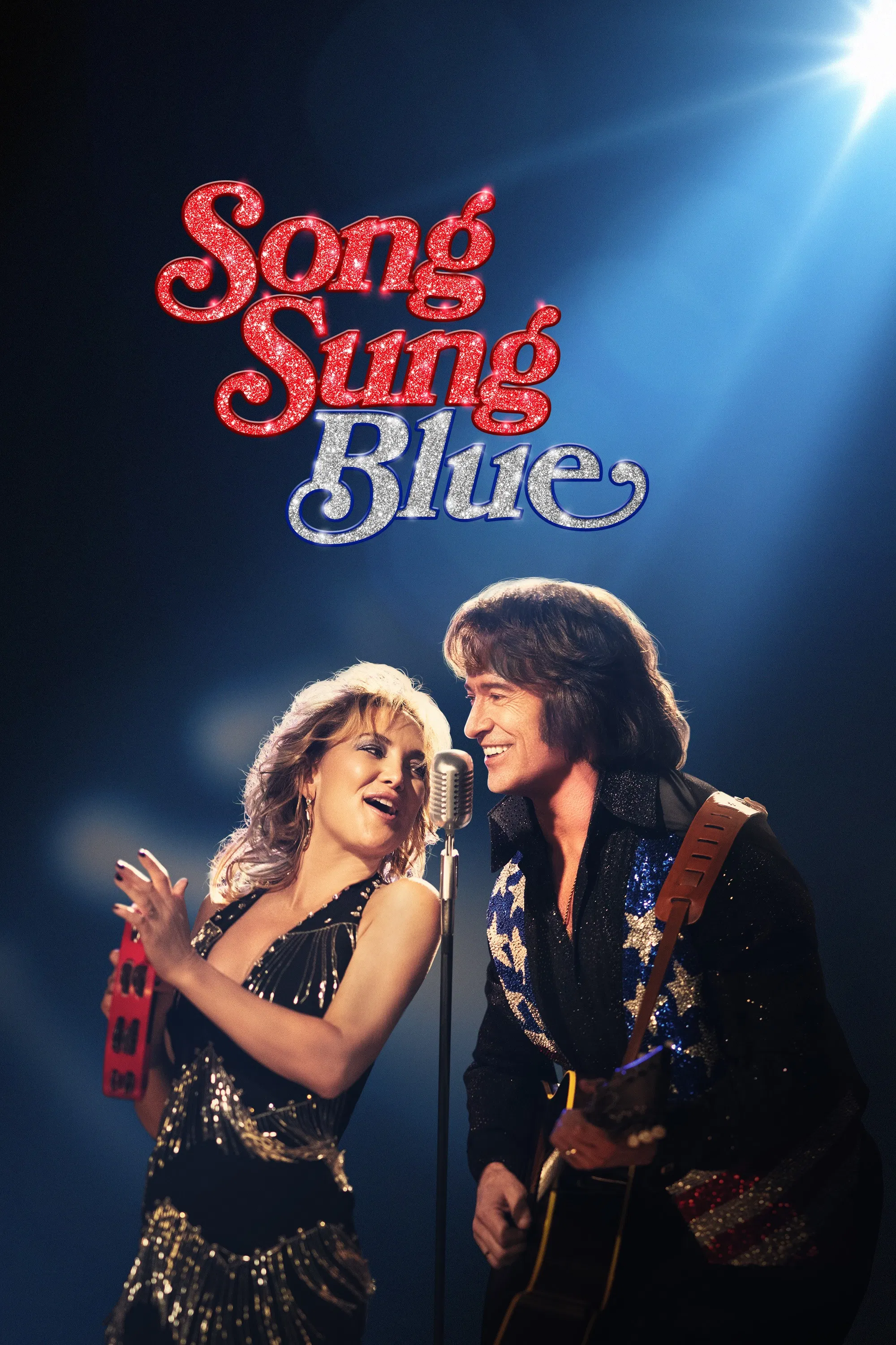 Poster chính thức của phim Phim Tâm Lý, Phim Ca Nhạc "Giai Điệu Xanh Hy Vọng" (Song Sung Blue - 2025), với sự tham gia của diễn viên Hugh Jackman và Kate Hudson.