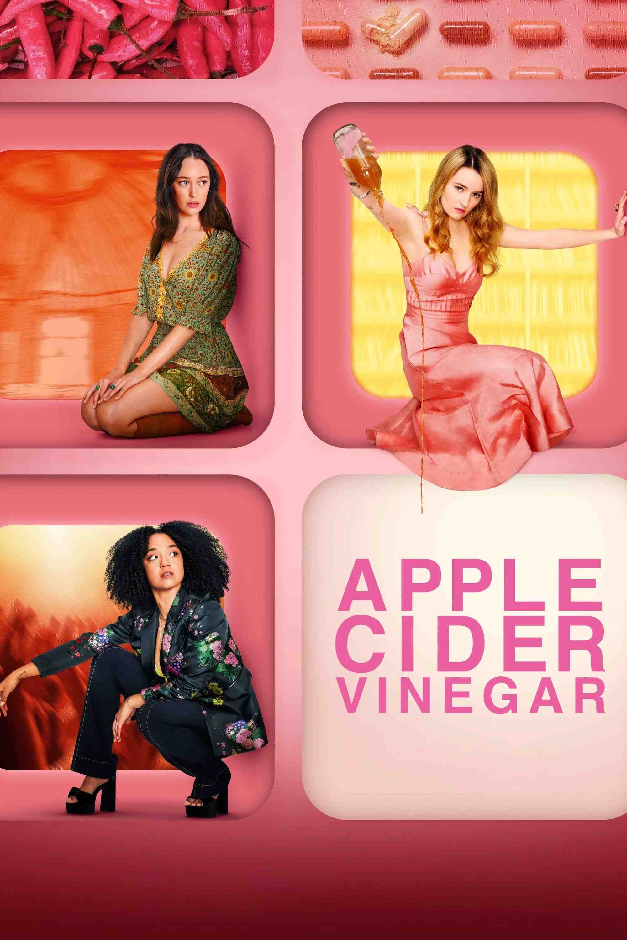 Poster chính thức của phim Phim Tâm Lý, Phim Hình Sự "Giấm táo" (Apple Cider Vinegar - 2025), với sự tham gia của diễn viên Kaitlyn Dever và Alycia Debnam-Carey.