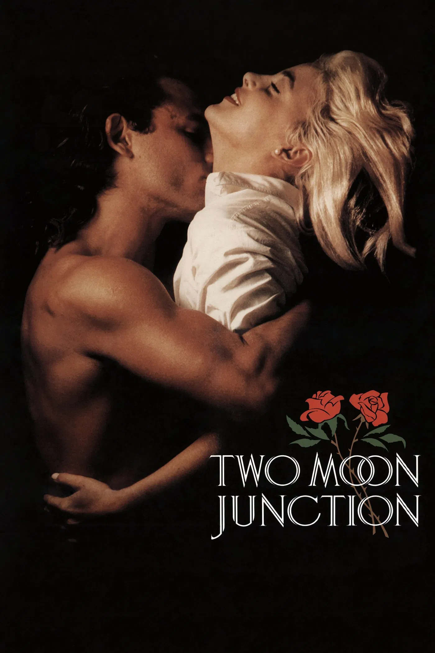 Poster chính thức của phim Phim Tâm Lý, Phim Tình Cảm "Giao Lộ Mặt Trăng" (Two Moon Junction - 1988), với sự tham gia của diễn viên Sherilyn Fenn và Richard Tyson.