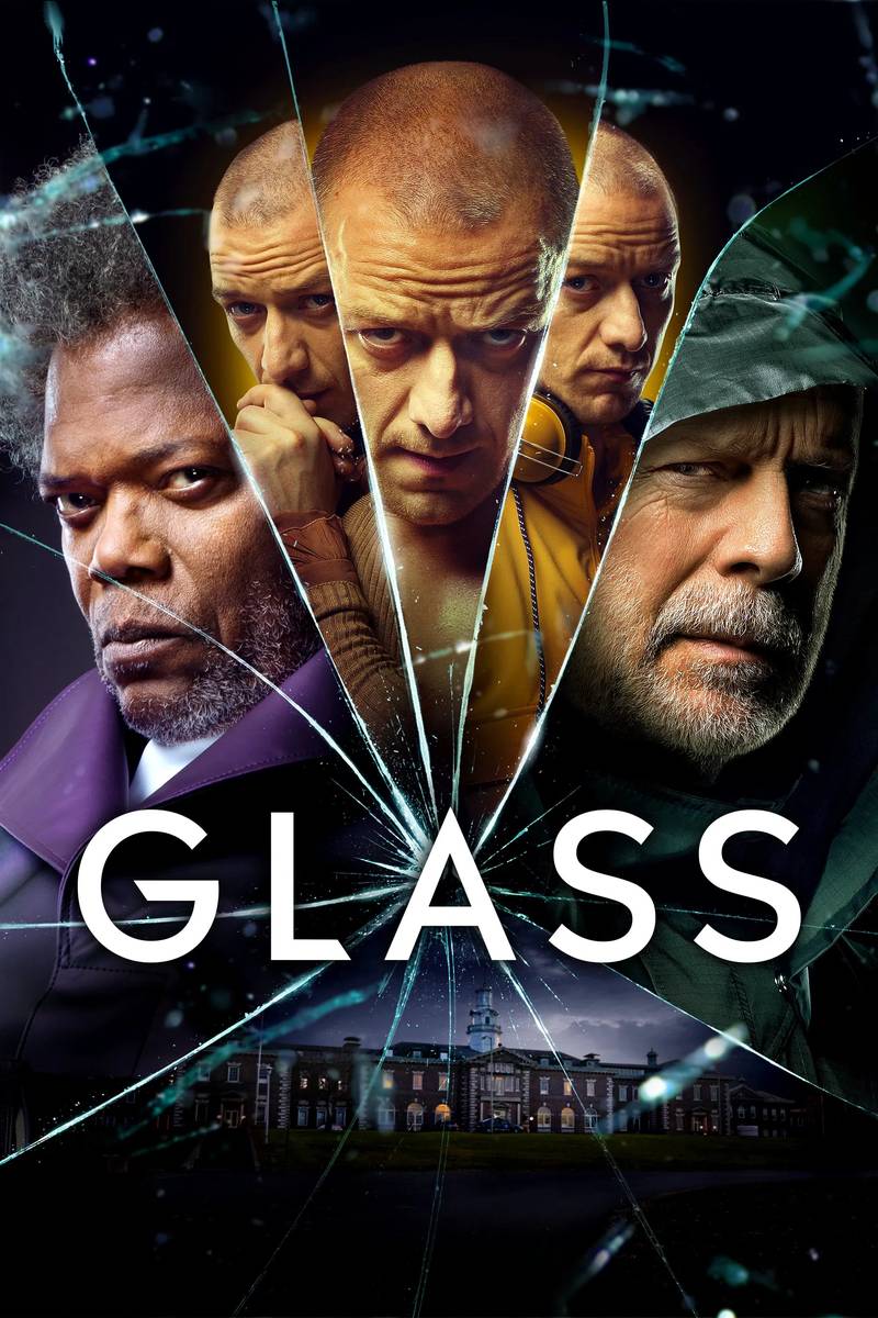 Poster chính thức của phim Phim Giật Gân, Phim Tâm Lý "Glass" (Glass - 2019), với sự tham gia của diễn viên James McAvoy và Bruce Willis.