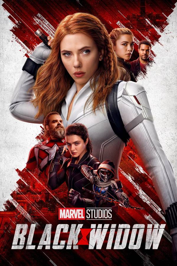 Poster chính thức của phim Phim Hành Động, Phim Phiêu Lưu "Góa Phụ Đen" (Black Widow - 2021), với sự tham gia của diễn viên Scarlett Johansson và Florence Pugh.
