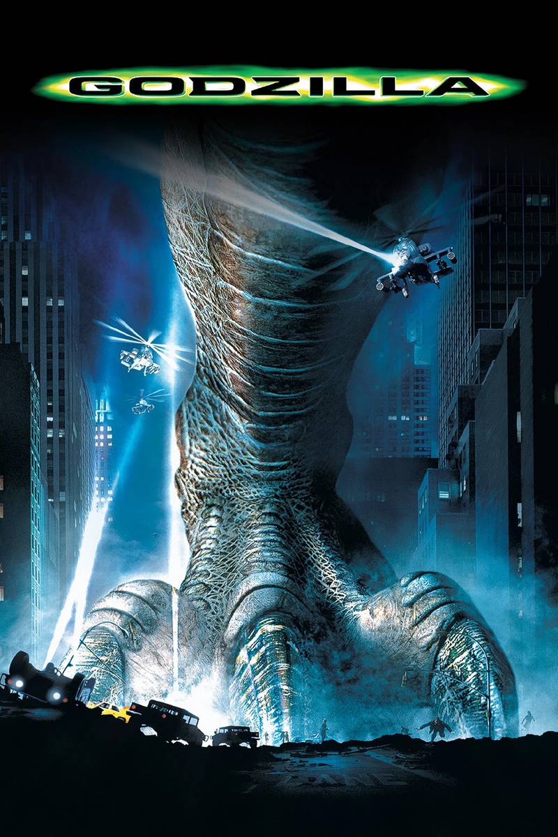 Poster chính thức của phim Phim Viễn Tưởng, Phim Hành Động "Godzilla" (Godzilla - 1998), với sự tham gia của diễn viên Matthew Broderick và Jean Reno.