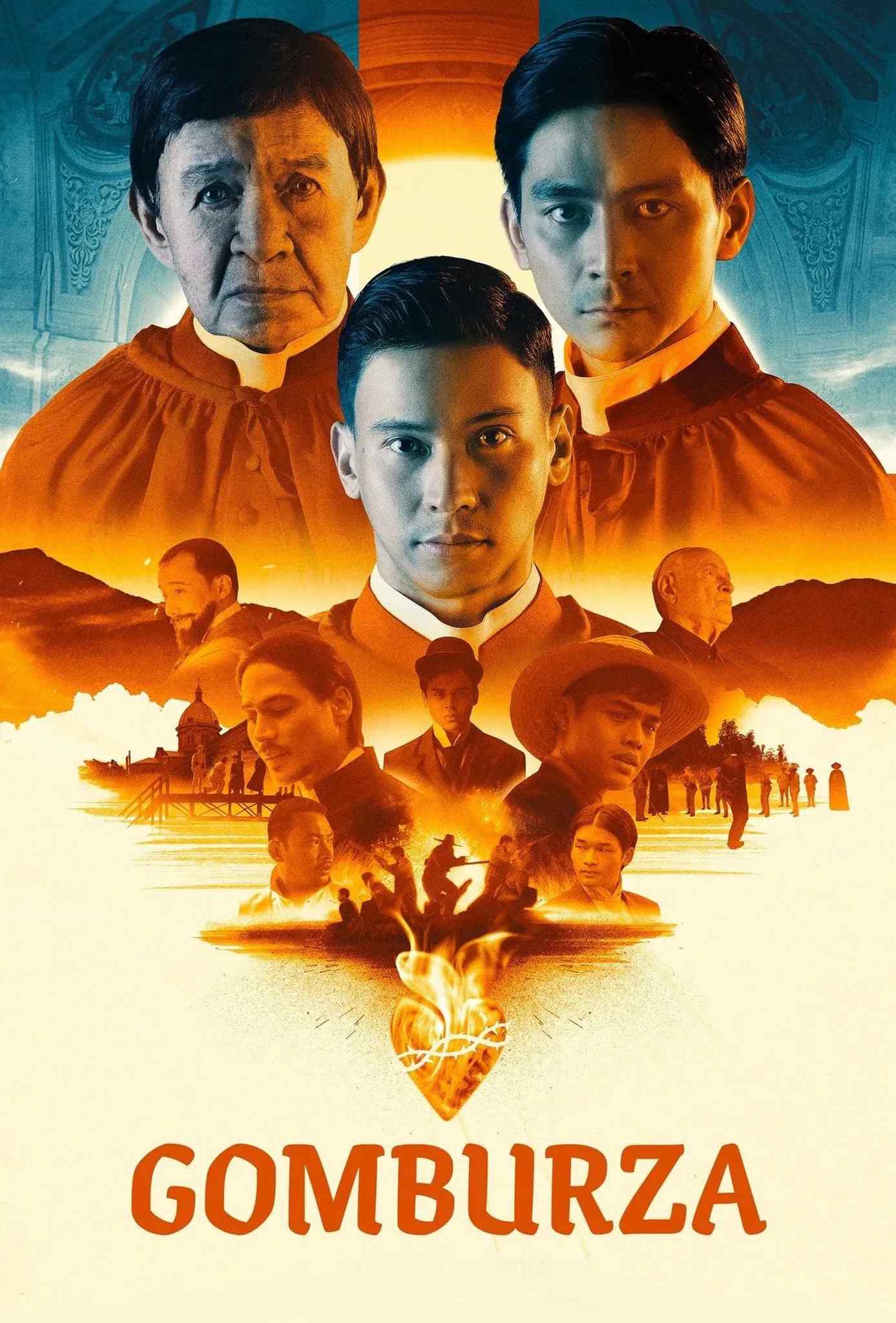 Poster chính thức của phim Phim Lịch Sử, Phim Tâm Lý "GomBurZa" (GomBurZa - 2023), với sự tham gia của diễn viên Cedrick Juan và Dante Rivero.