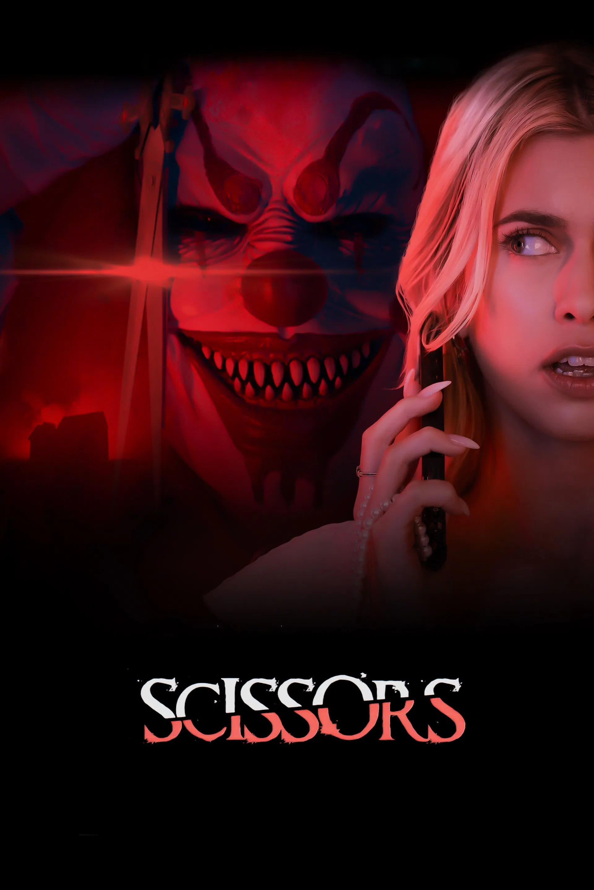 Poster chính thức của phim Phim Kinh Dị, Phim Hài "Gọng Kéo Máu" (Scissors - 2025), với sự tham gia của diễn viên Jill Kassidy và Avery Jane.