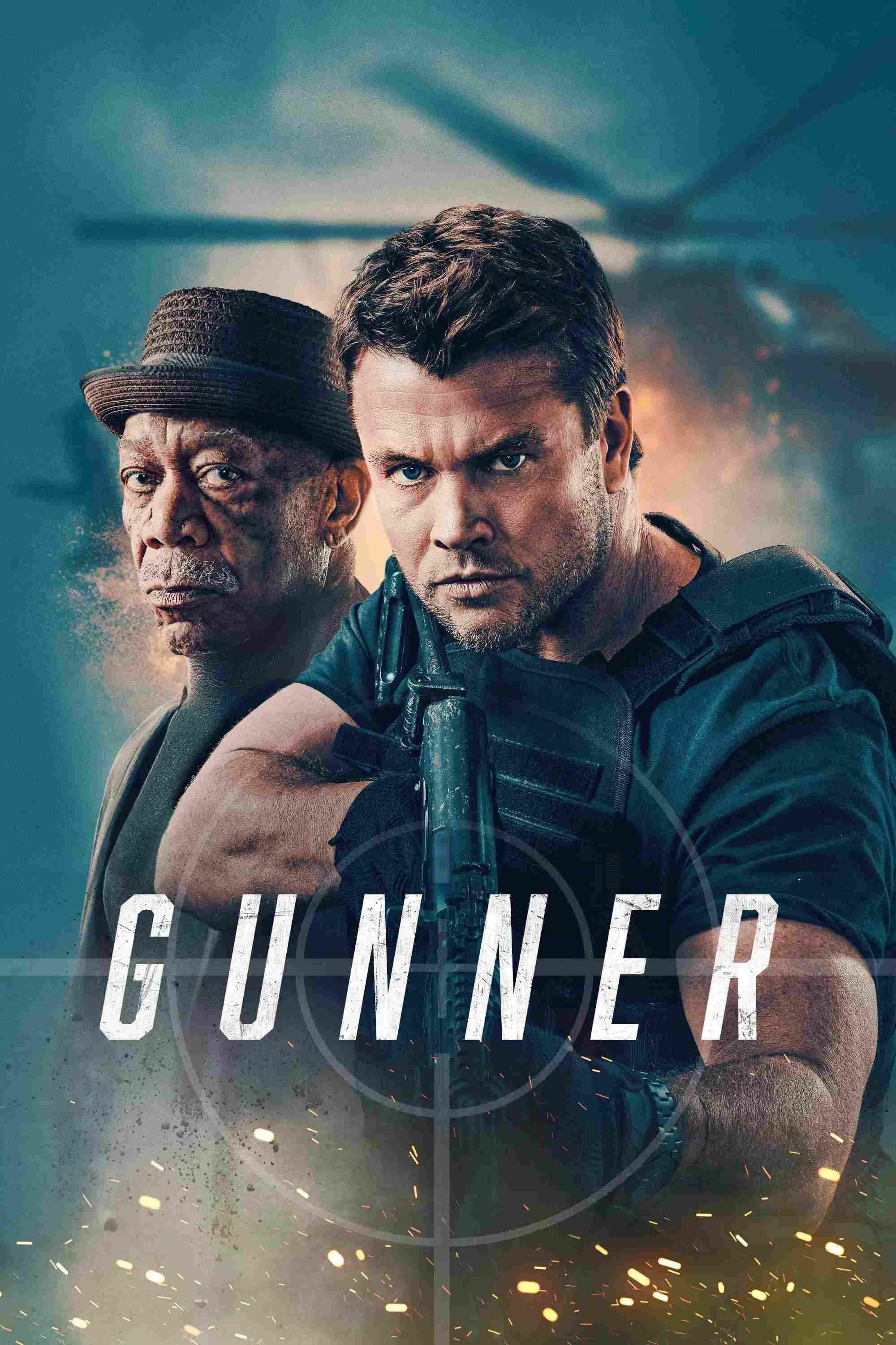 Poster chính thức của phim Phim Hành Động, Phim Giật Gân "Gunner" (Gunner - 2024), với sự tham gia của diễn viên Luke Hemsworth và Morgan Freeman.