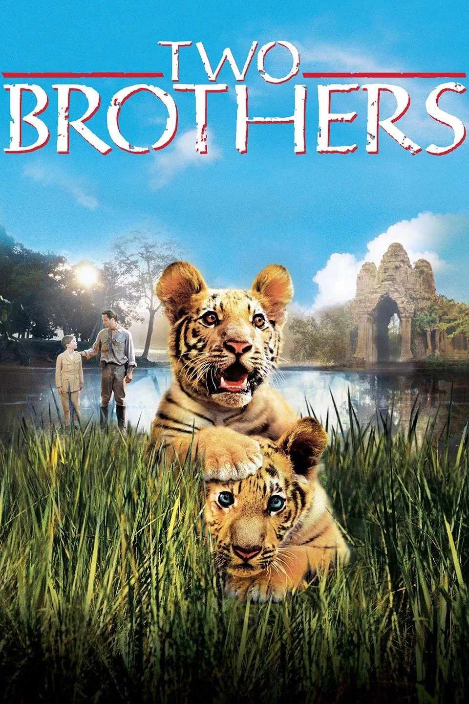 Poster chính thức của phim Phim Phiêu Lưu, Phim Tâm Lý "Hai Anh Em Hổ" (Two Brothers - 2004), với sự tham gia của diễn viên Guy Pearce và Jean-Claude Dreyfus.