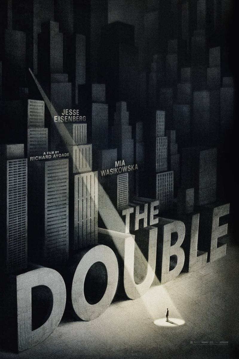 Poster chính thức của phim Phim Giật Gân, Phim Tâm Lý "Hai Số Phận" (The Double - 2014), với sự tham gia của diễn viên Jesse Eisenberg và Mia Wasikowska.