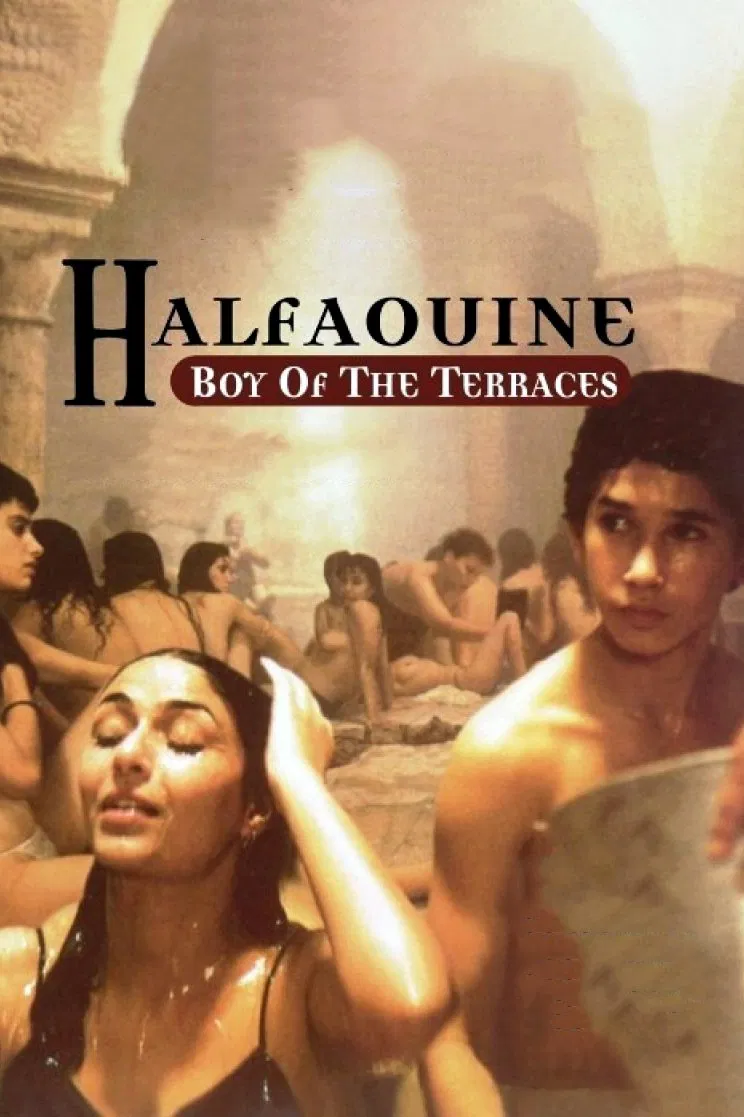 Poster chính thức của phim Phim Hài, Phim Tâm Lý "Halfaouine: Boy of the Terraces" (Halfaouine: Boy of the Terraces - 1990), với sự tham gia của diễn viên Selim Boughedir và Mustafa Adouani.