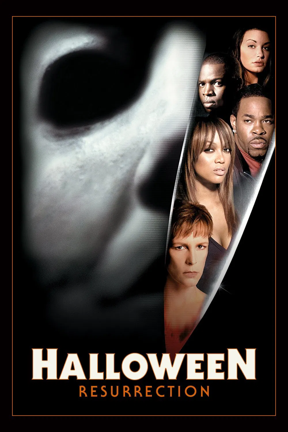 Poster chính thức của phim Phim Kinh Dị, Phim Giật Gân "Halloween: Quỷ dữ phục sinh" (Halloween: Resurrection - 2002), với sự tham gia của diễn viên Jamie Lee Curtis và Brad Loree.