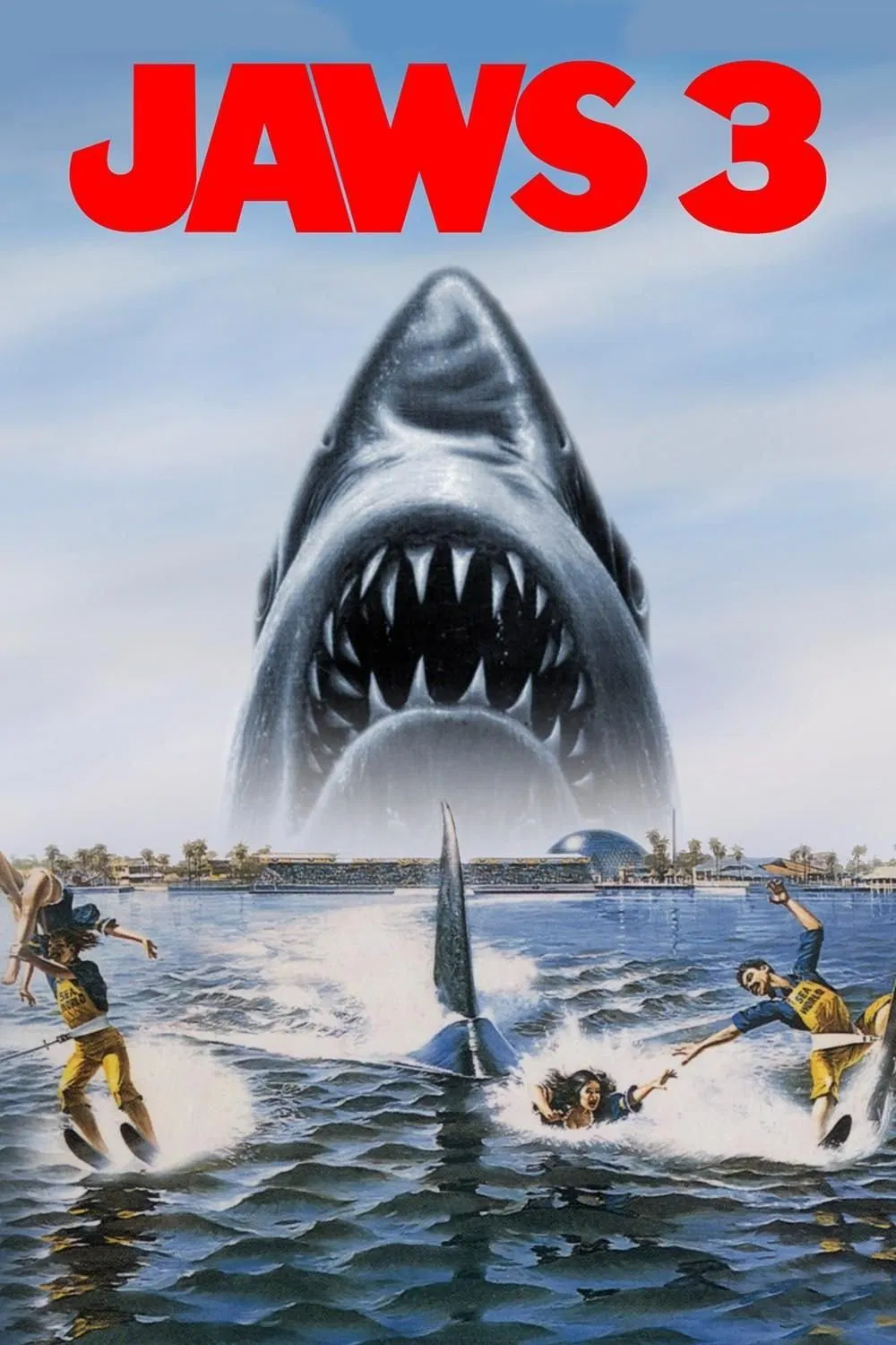 Poster chính thức của phim Phim Giật Gân, Phim Kinh Dị "Hàm Cá Mập 3" (Jaws 3-D - 1983), với sự tham gia của diễn viên Dennis Quaid và Bess Armstrong.