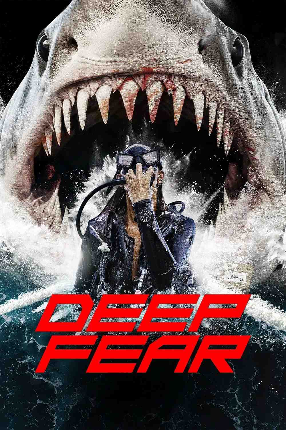 Poster chính thức của phim Phim Kinh Dị, Phim Giật Gân "Hàm Tử Thần" (Deep Fear - 2023), với sự tham gia của diễn viên Mădălina Ghenea và Ed Westwick.