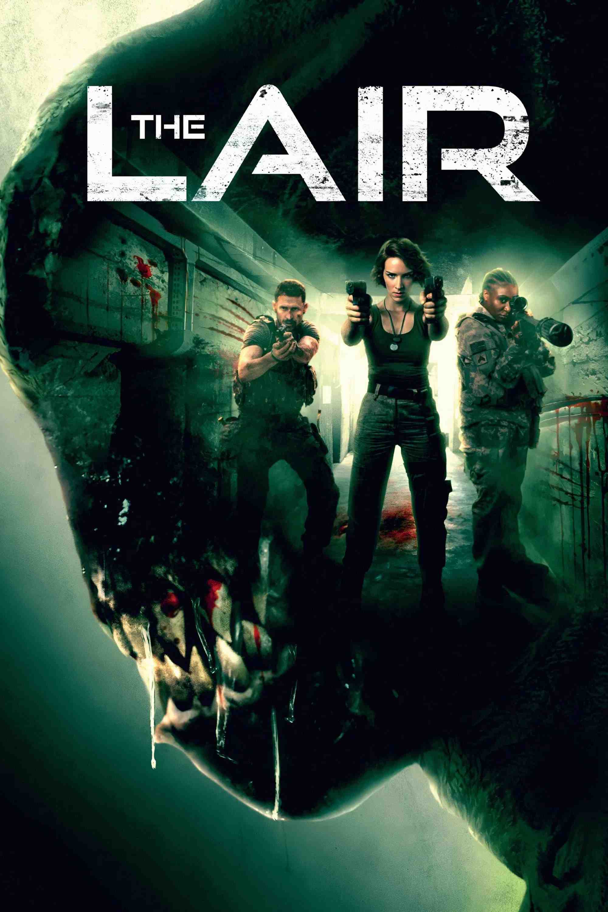 Poster chính thức của phim Phim Kinh Dị, Phim Hành Động "Hang Ổ" (The Lair - 2022), với sự tham gia của diễn viên Charlotte Kirk và Jonathan Howard.