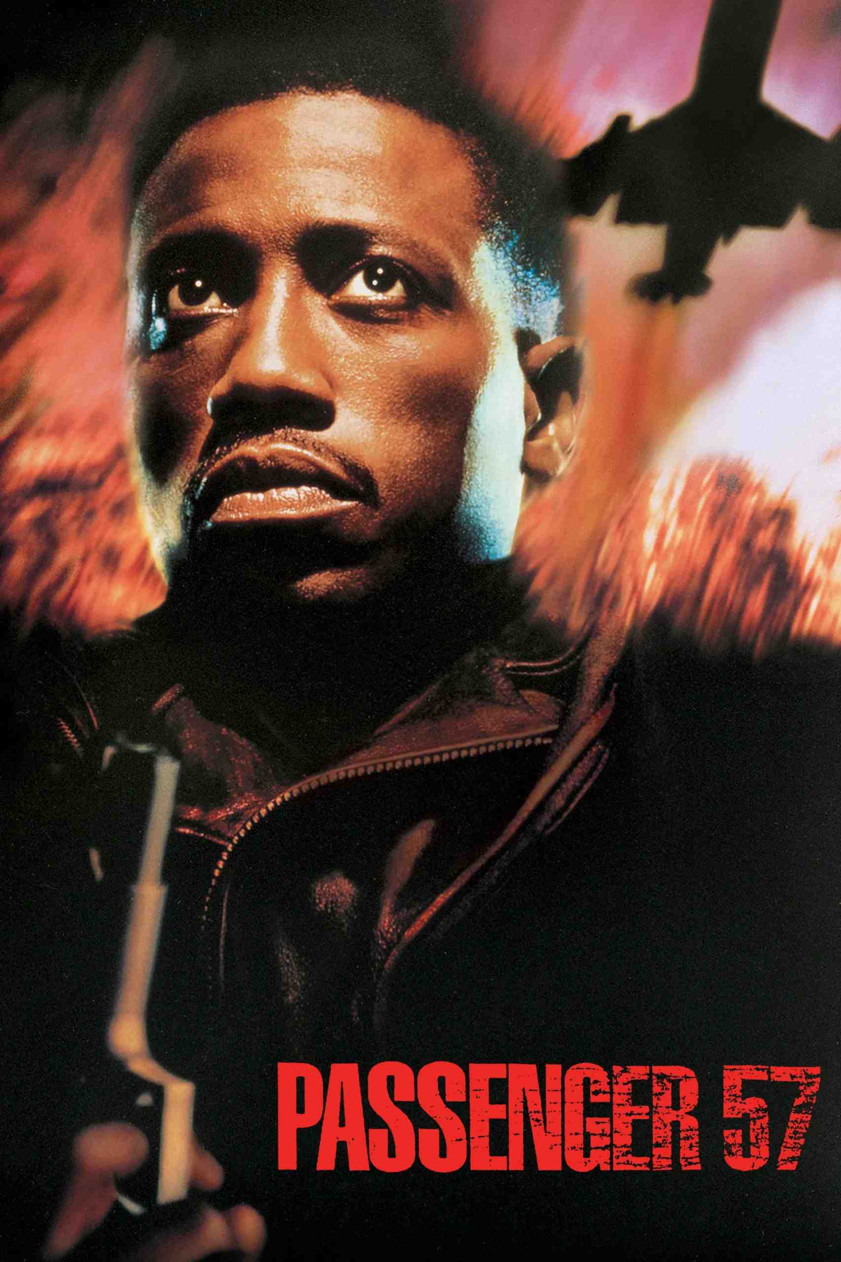 Poster chính thức của phim Phim Hành Động, Phim Phiêu Lưu "Hành Khách Số 57" (Passenger 57 - 1992), với sự tham gia của diễn viên Wesley Snipes và Bruce Payne.