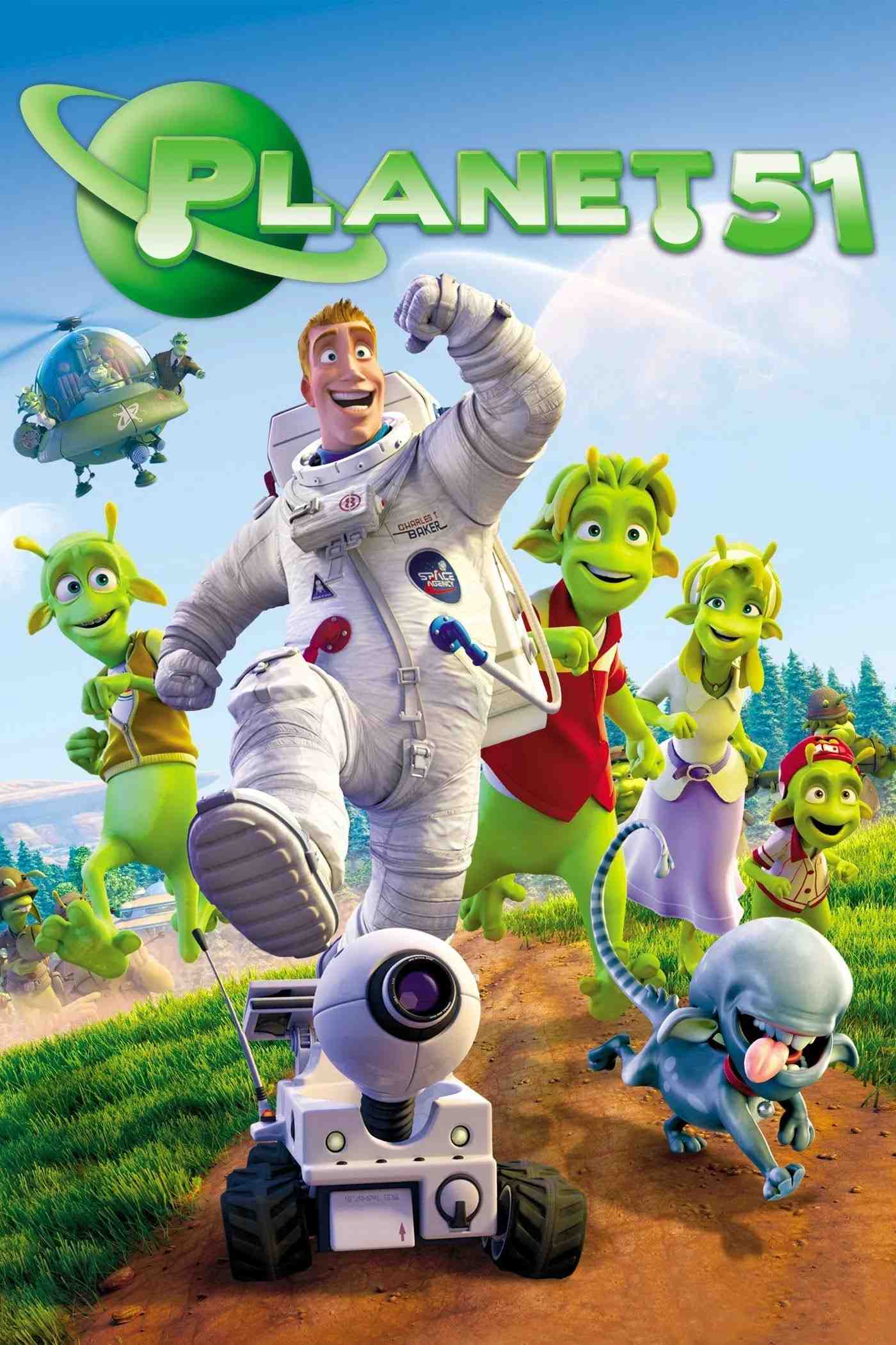 Poster chính thức của phim Phim Hoạt Hình, Phim Gia Đình "Hành Tinh 51" (Planet 51 - 2009), với sự tham gia của diễn viên Dwayne Johnson và Seann William Scott.