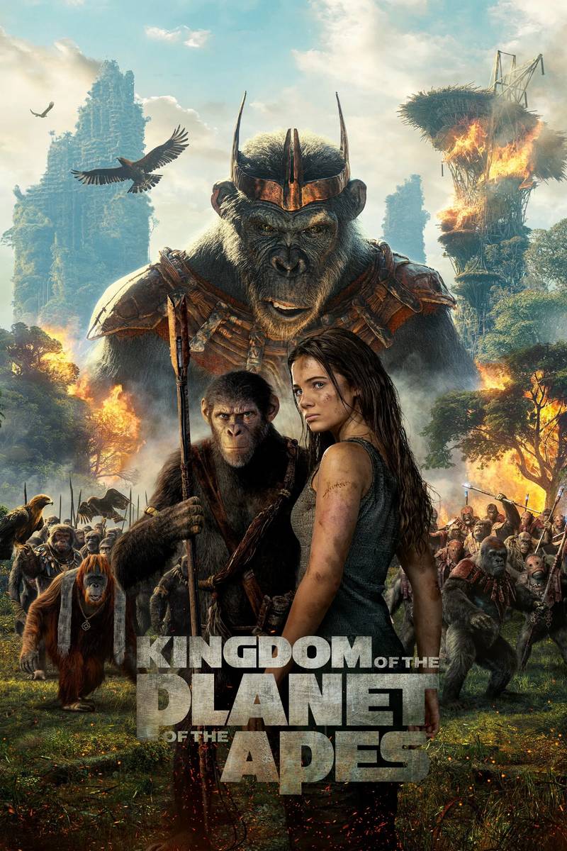 Poster chính thức của phim Phim Viễn Tưởng, Phim Phiêu Lưu "Hành Tinh Khỉ: Vương Quốc Mới" (Kingdom of the Planet of the Apes - 2024), với sự tham gia của diễn viên Owen Teague và Freya Allan.
