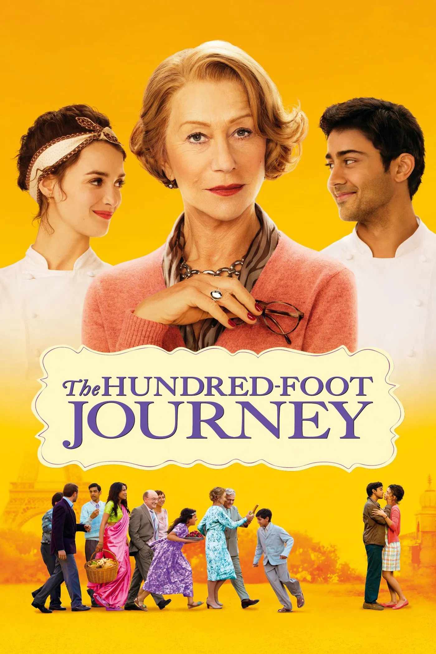 Poster chính thức của phim Phim Tâm Lý, Phim Hài "Hành Trình 100 Bước Chân" (The Hundred-Foot Journey - 2014), với sự tham gia của diễn viên Helen Mirren và Manish Dayal.
