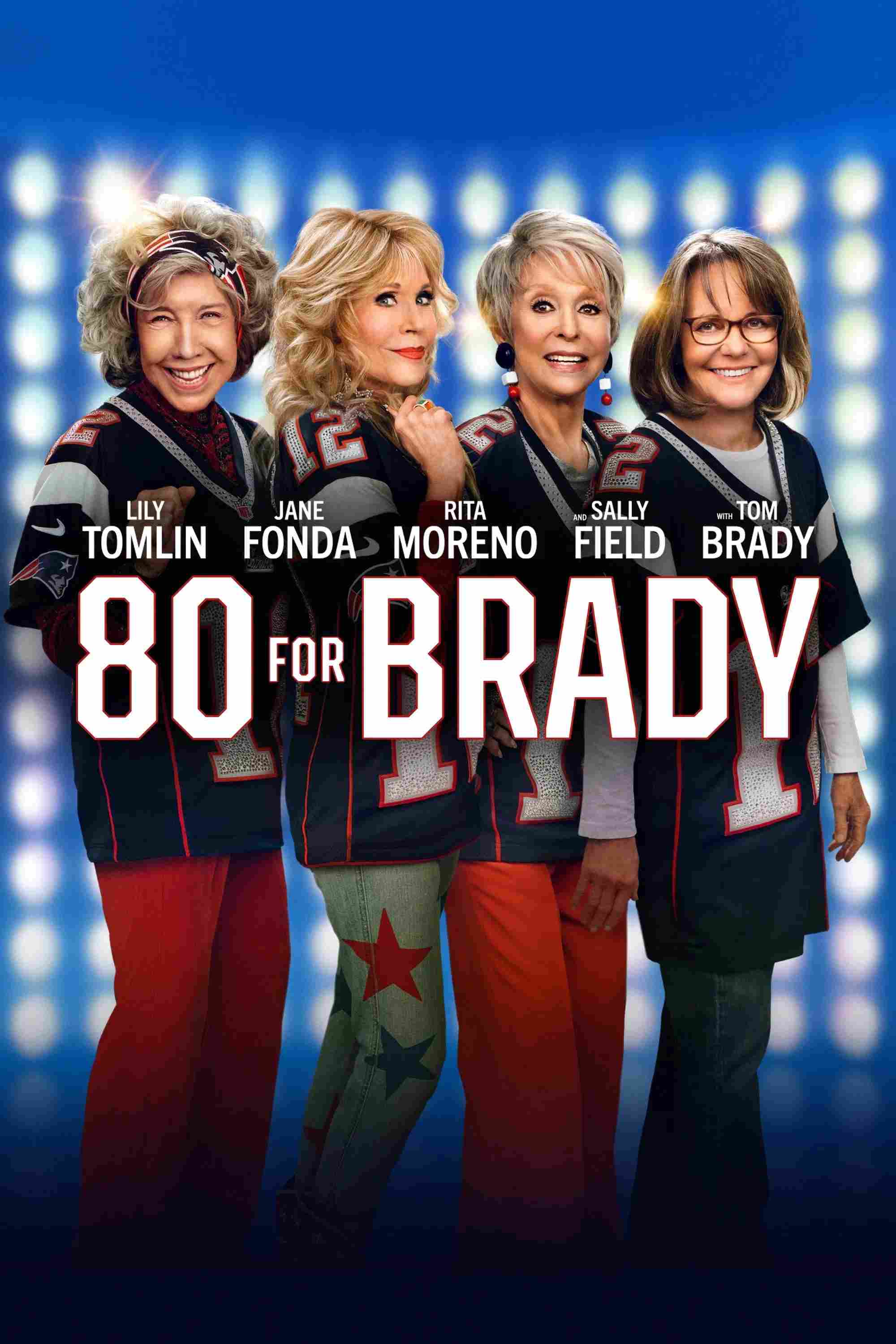Poster chính thức của phim Phim Hài, Phim Tâm Lý "Hành Trình Theo Dấu Brady" (80 for Brady - 2023), với sự tham gia của diễn viên Lily Tomlin và Jane Fonda.