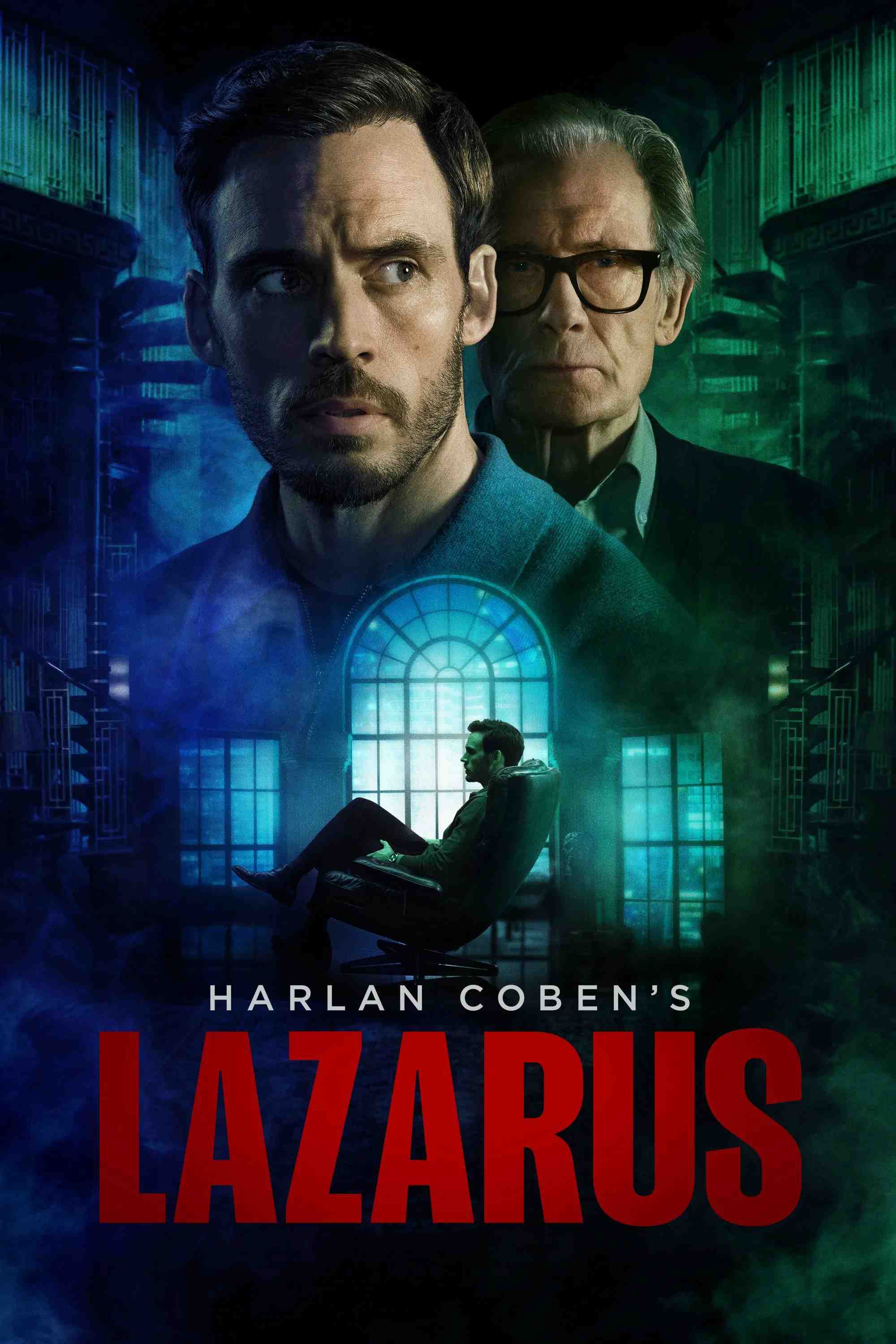Poster chính thức của phim Phim Bí Ẩn "Lazarus: Bóng Ma Quá Khứ" (Harlan Coben's Lazarus - 2025), với sự tham gia của diễn viên Sam Claflin và Bill Nighy.