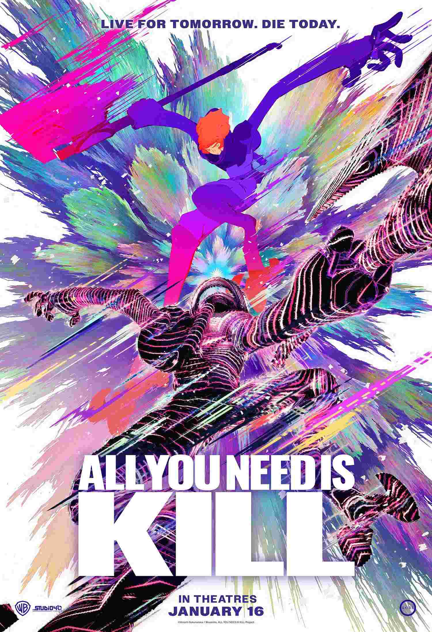 Poster chính thức của phim Phim Hoạt Hình, Phim Hành Động "Hãy sống cho ngày mai. Hãy chết hôm nay." (All You Need is Kill - 2026), với sự tham gia của diễn viên Ai Mikami và Harae Natsuki.