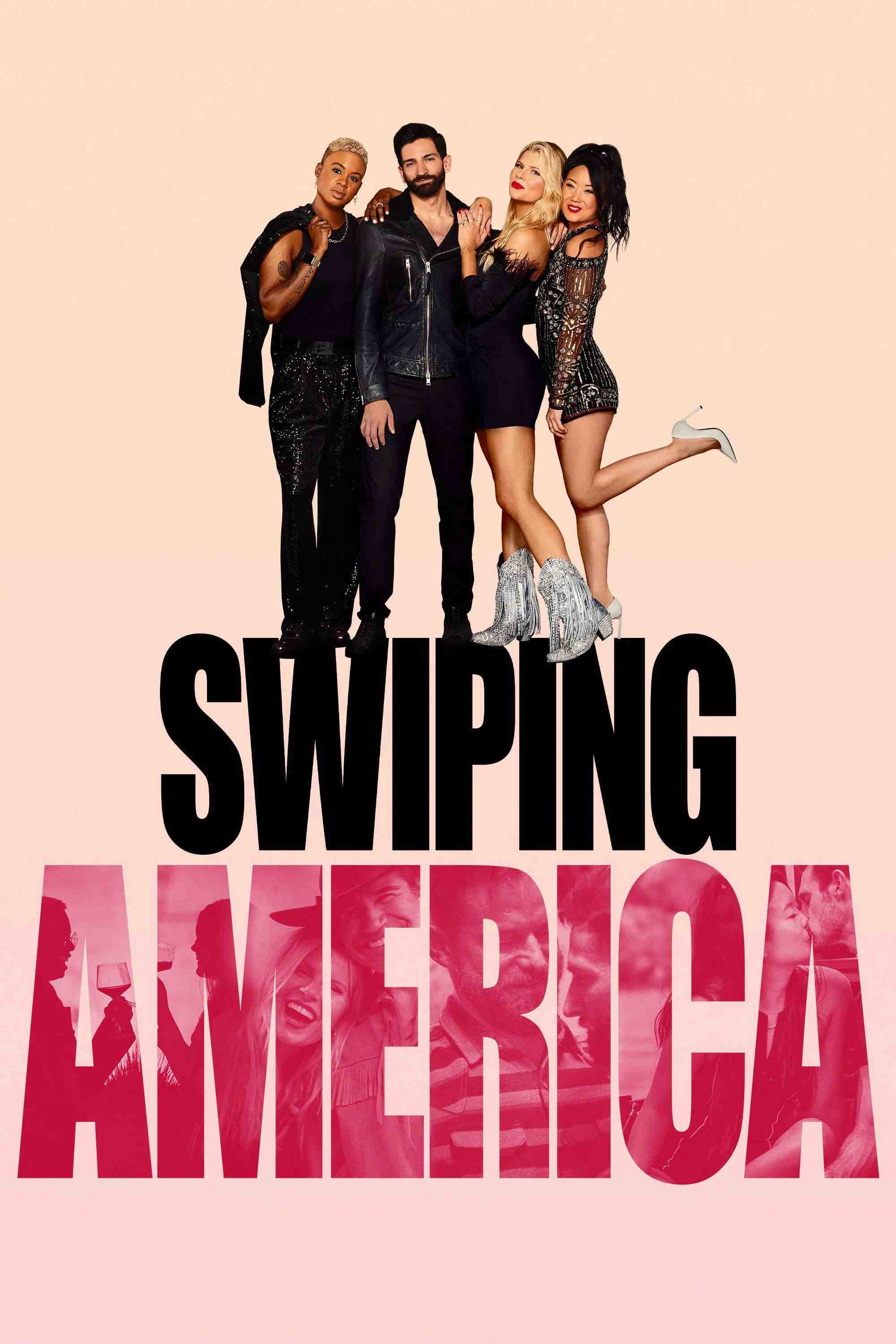 Poster chính thức của phim Truyền Hình Thực Tế "Hẹn Hò Trực Tuyến Ở Mỹ" (Swiping America - 2023).