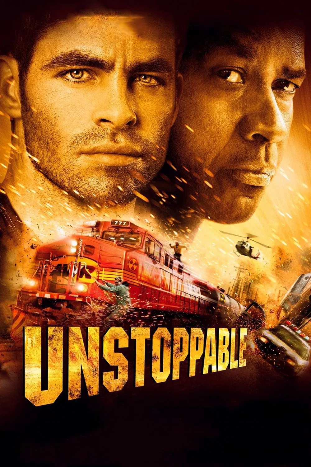 Poster chính thức của phim Phim Hành Động, Phim Giật Gân "Hiểm Nguy Di Động" (Unstoppable - 2010), với sự tham gia của diễn viên Denzel Washington và Chris Pine.