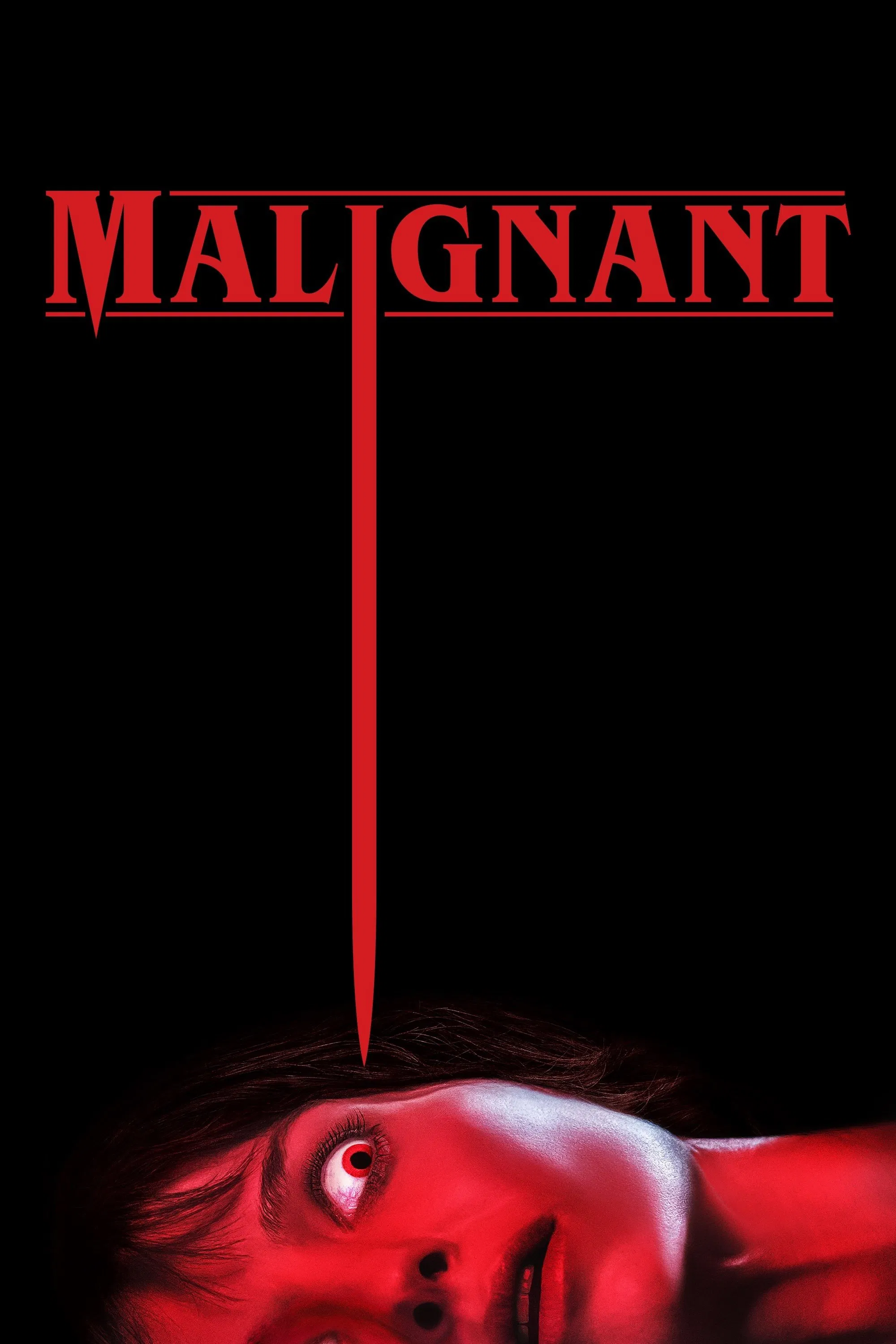 Poster chính thức của phim Phim Kinh Dị, Phim Bí Ẩn "Hiện Thân Tà Ác" (Malignant - 2021), với sự tham gia của diễn viên Annabelle Wallis và Maddie Hasson.