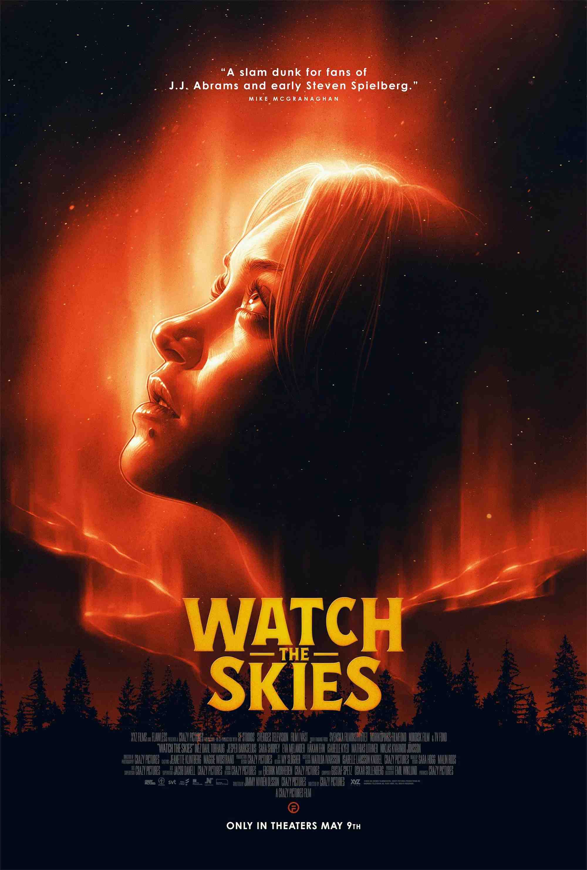 Poster chính thức của phim Phim Viễn Tưởng, Phim Phiêu Lưu "Hiệp Hội UFO" (Watch the Skies - 2022), với sự tham gia của diễn viên Inez Dahl Torhaug và Jesper Barkselius.