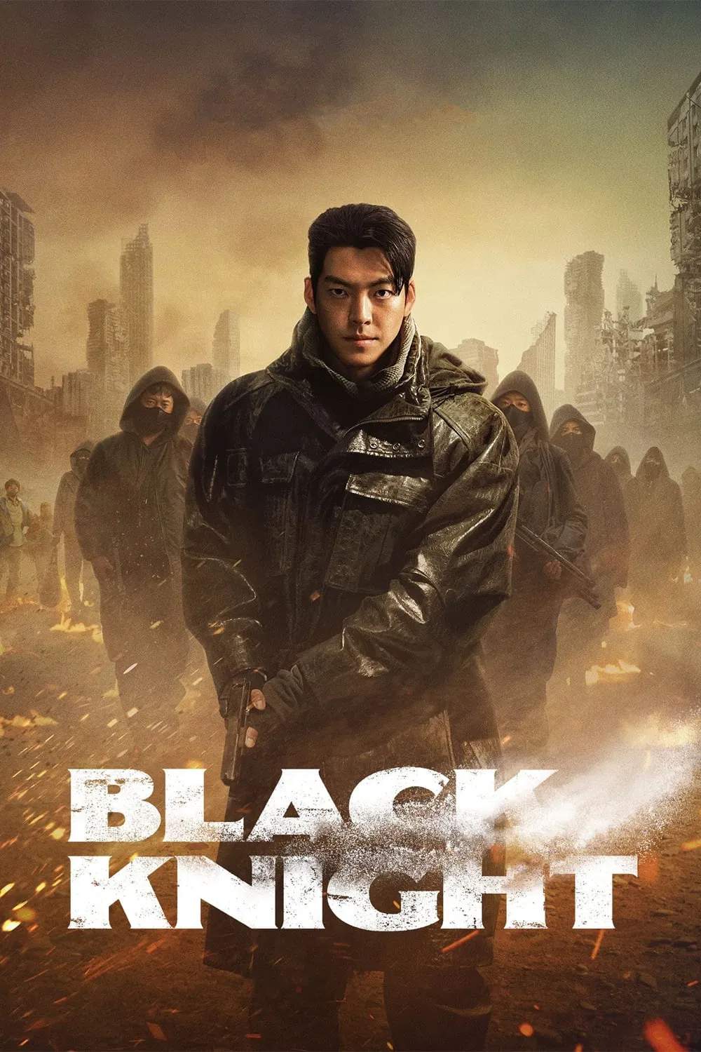 Poster chính thức của phim Phim Tâm Lý, Phim Hành Động & Phiêu Lưu "Hiệp Sĩ Áo Đen" (Black Knight - 2023), với sự tham gia của diễn viên Kim Woo-bin và Kang You-seok.