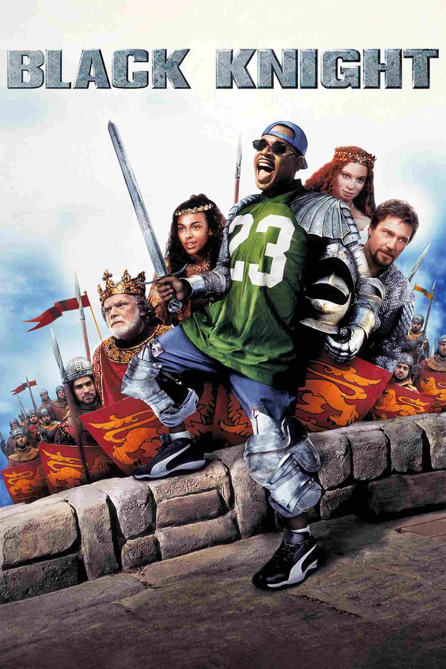 Poster chính thức của phim Phim Hài, Phim Giả Tượng "Hiệp Sĩ Đen" (Black Knight - 2001), với sự tham gia của diễn viên Martin Lawrence và Marsha Thomason.