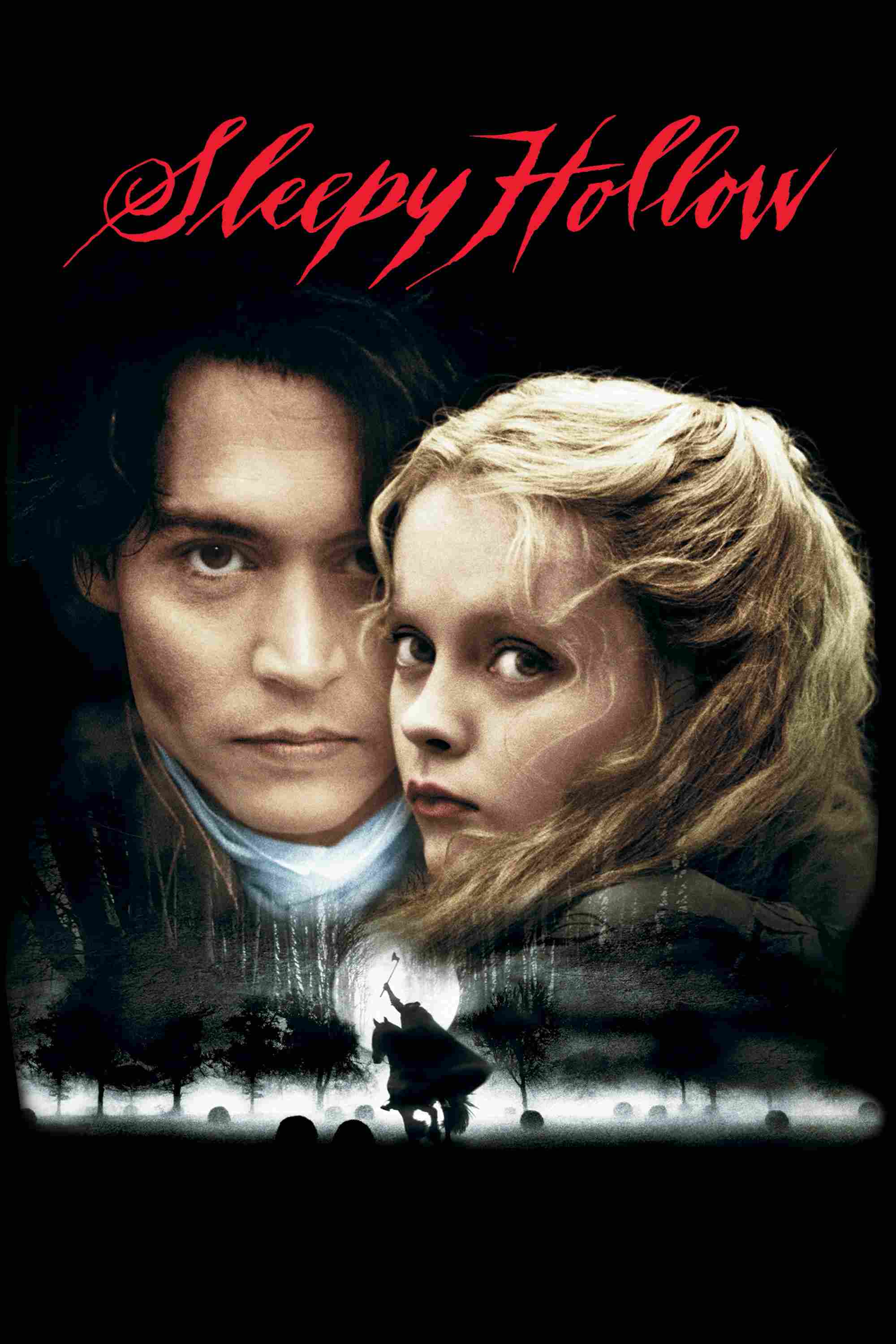 Poster chính thức của phim Phim Giả Tượng, Phim Giật Gân "Hiệp Sĩ Không Đầu" (Sleepy Hollow - 1999), với sự tham gia của diễn viên Johnny Depp và Christina Ricci.
