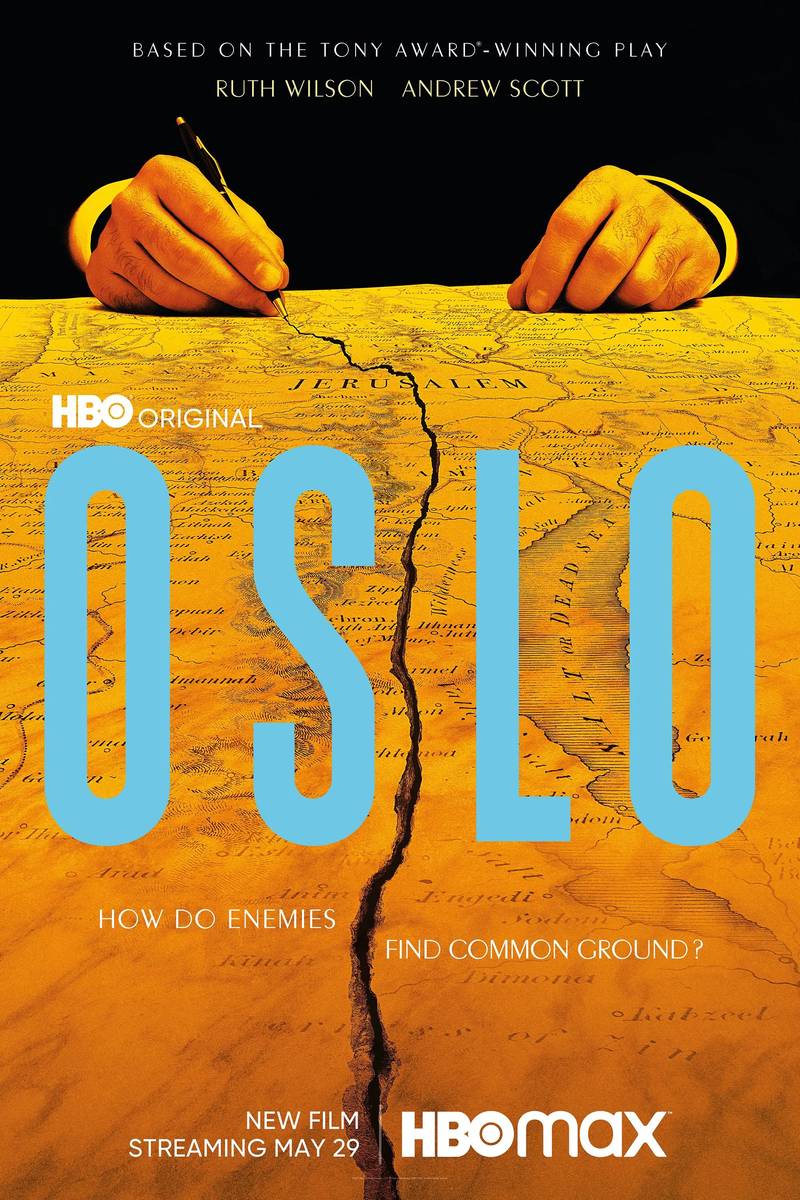 Poster chính thức của phim Phim Truyền Hình, Phim Tâm Lý "Hiệp Ước Oslo" (Oslo - 2021), với sự tham gia của diễn viên Ruth Wilson và Andrew Scott.