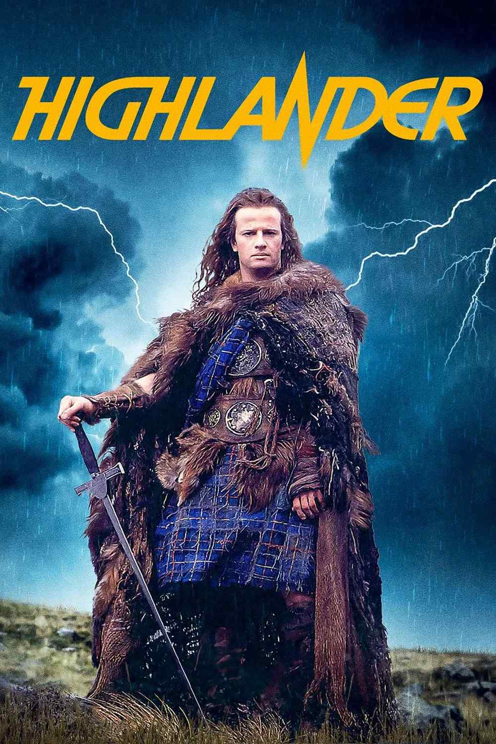 Poster chính thức của phim Phim Phiêu Lưu, Phim Hành Động "Cao Nguyên" (Highlander - 1986), với sự tham gia của diễn viên Christopher Lambert và Roxanne Hart.