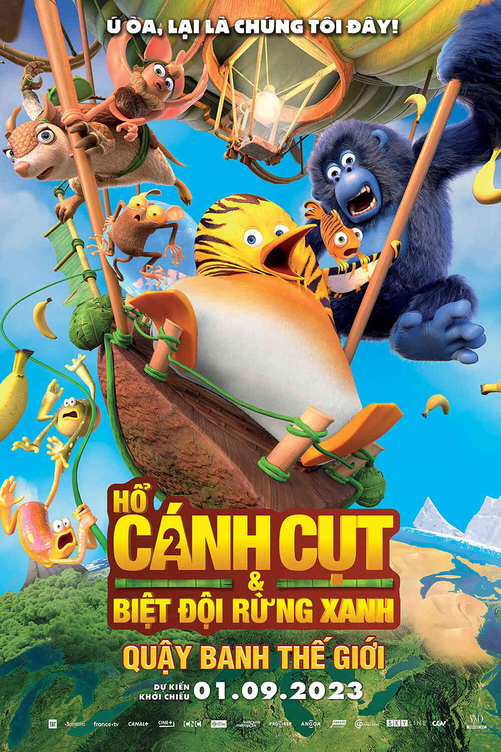 Poster chính thức của phim Phim Hoạt Hình, Phim Phiêu Lưu "Hổ Cánh Cụt & Biệt Đội Rừng Xanh 2: Quậy Banh Thế Giới" (The Jungle Bunch: Operation Meltdown - 2023), với sự tham gia của diễn viên Philippe Bozo và Laurent Morteau.