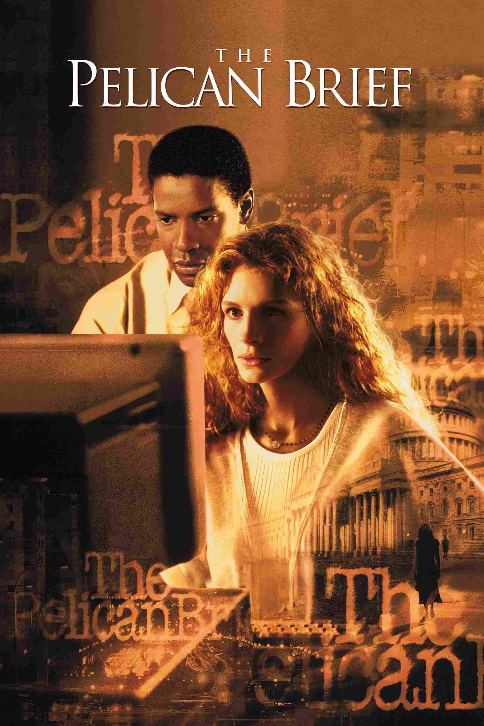 Poster chính thức của phim Phim Giật Gân, Phim Hình Sự "Hồ Sơ Bồ Nông" (The Pelican Brief - 1993), với sự tham gia của diễn viên Julia Roberts và Denzel Washington.