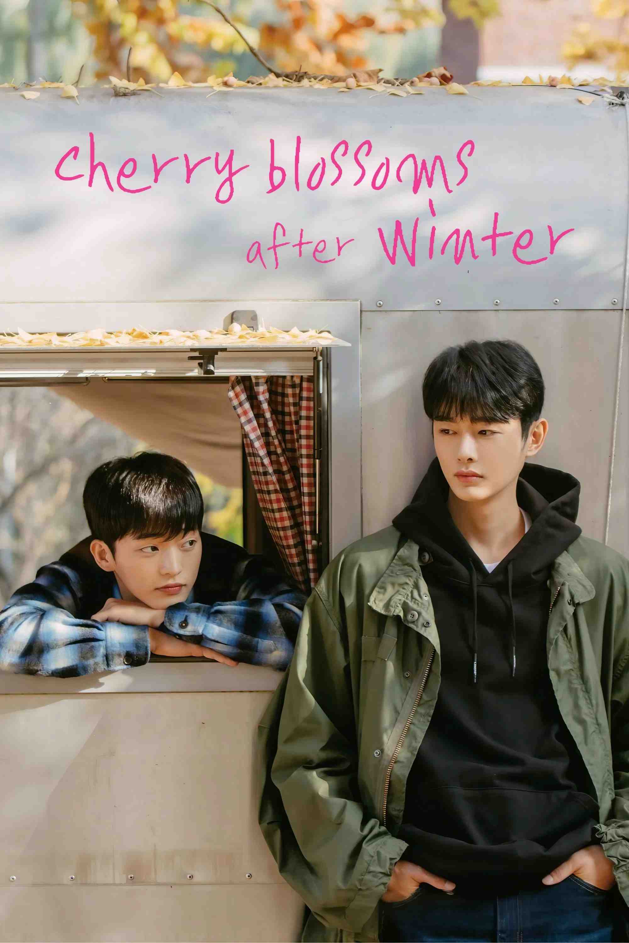 Poster chính thức của phim Phim Tâm Lý "Hoa Anh Đào Cuối Đông" (Cherry Blossoms After Winter - 2022), với sự tham gia của diễn viên Ok Jin-uk và Kang Hui.