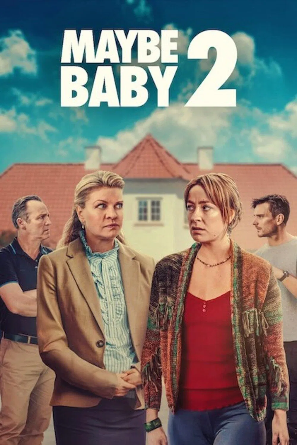 Poster chính thức của phim Phim Hài "Hoán đổi bé bi 2" (Maybe Baby 2 - 2024), với sự tham gia của diễn viên Mille Dinesen và Lars Ranthe.