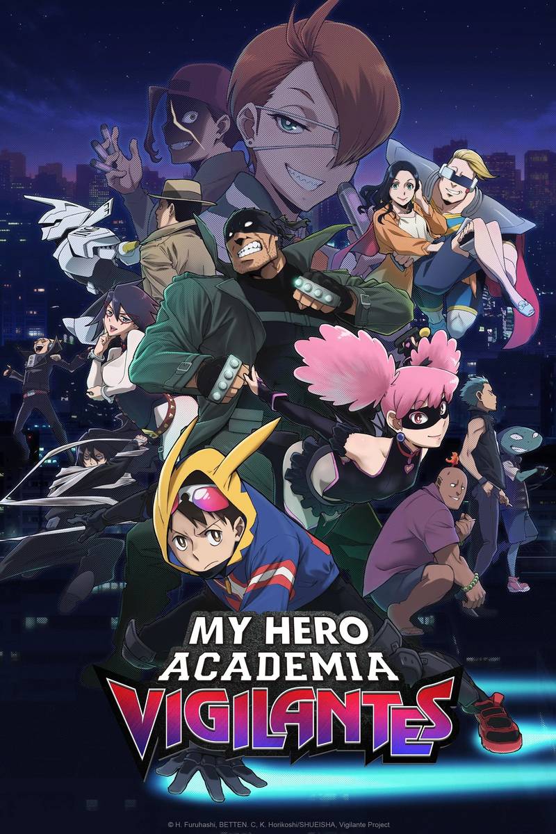 Poster chính thức của phim Phim Hoạt Hình, Phim Hành Động & Phiêu Lưu "Học Viện Anh Hùng: Vigilantes" (My Hero Academia: Vigilantes - 2025), với sự tham gia của diễn viên Shuichiro Umeda và Ikumi Hasegawa.