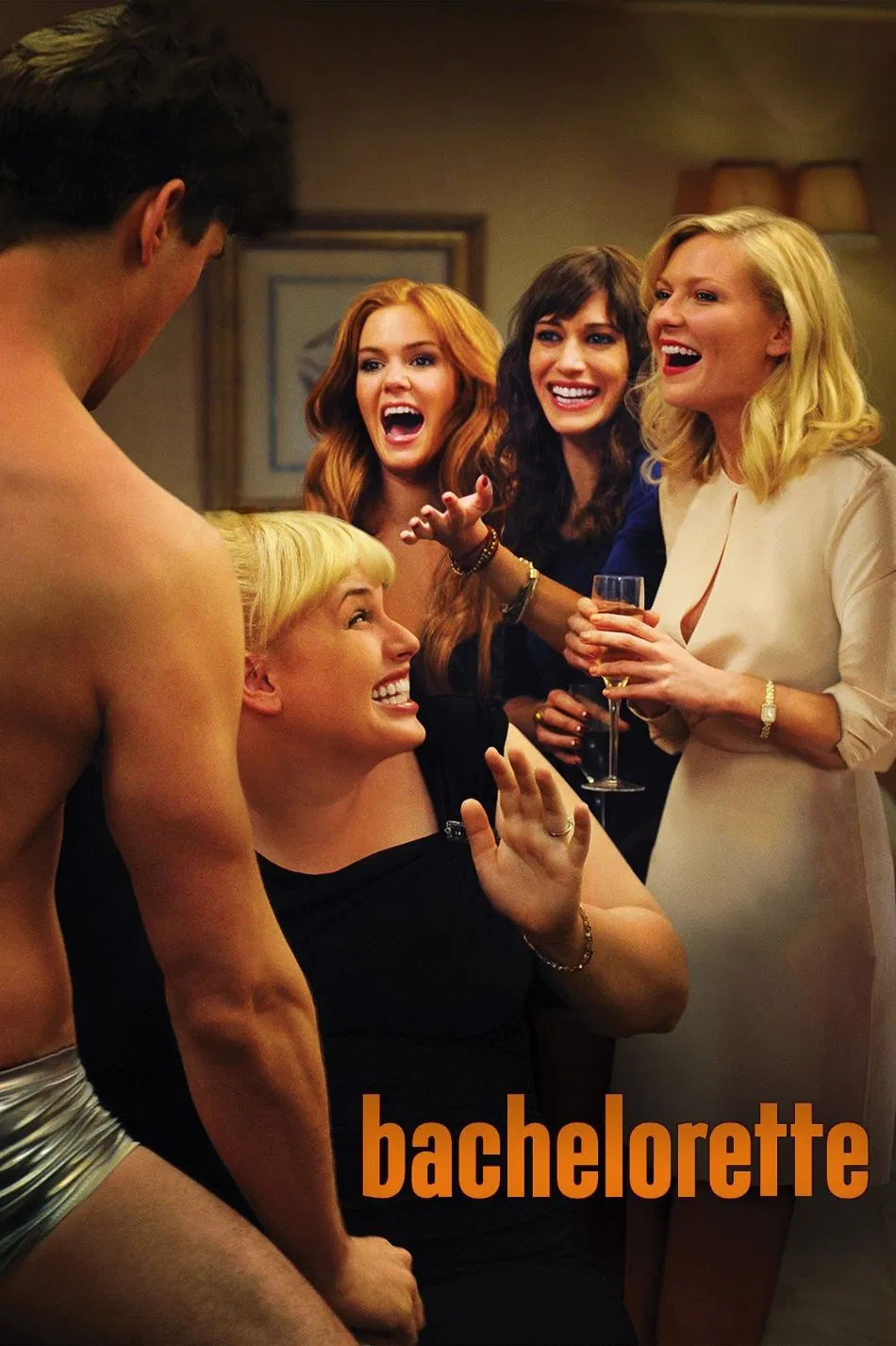 Poster chính thức của phim Phim Hài, Phim Tình Cảm "Hội Độc Thân" (Bachelorette - 2012), với sự tham gia của diễn viên Kirsten Dunst và Rebel Wilson.