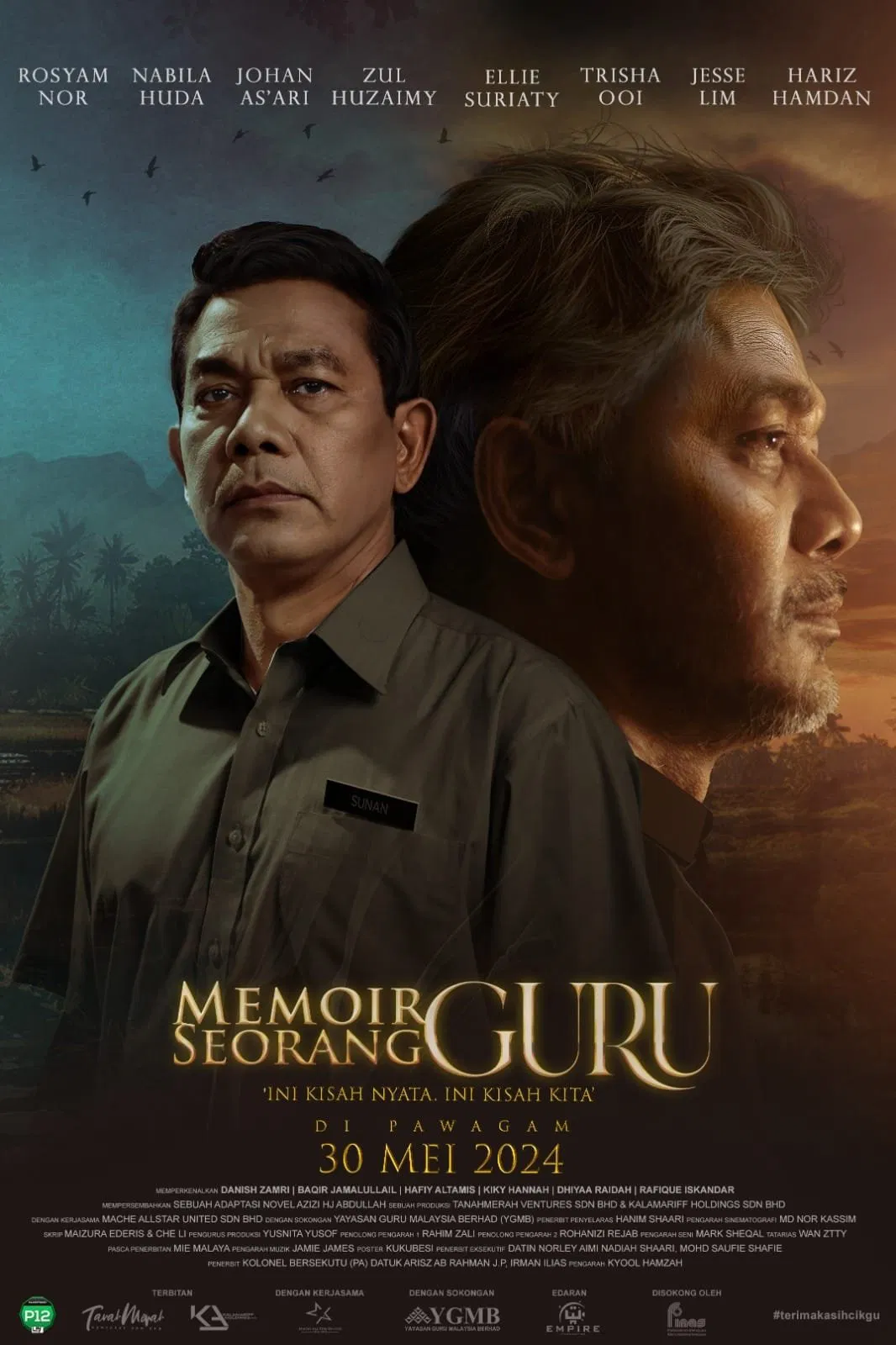 Poster chính thức của phim Phim Tâm Lý, Phim Lịch Sử "Hồi Ức Của Một Người Thầy" (Memoir Seorang Guru - 2024), với sự tham gia của diễn viên Rosyam Nor và Nabila Huda.