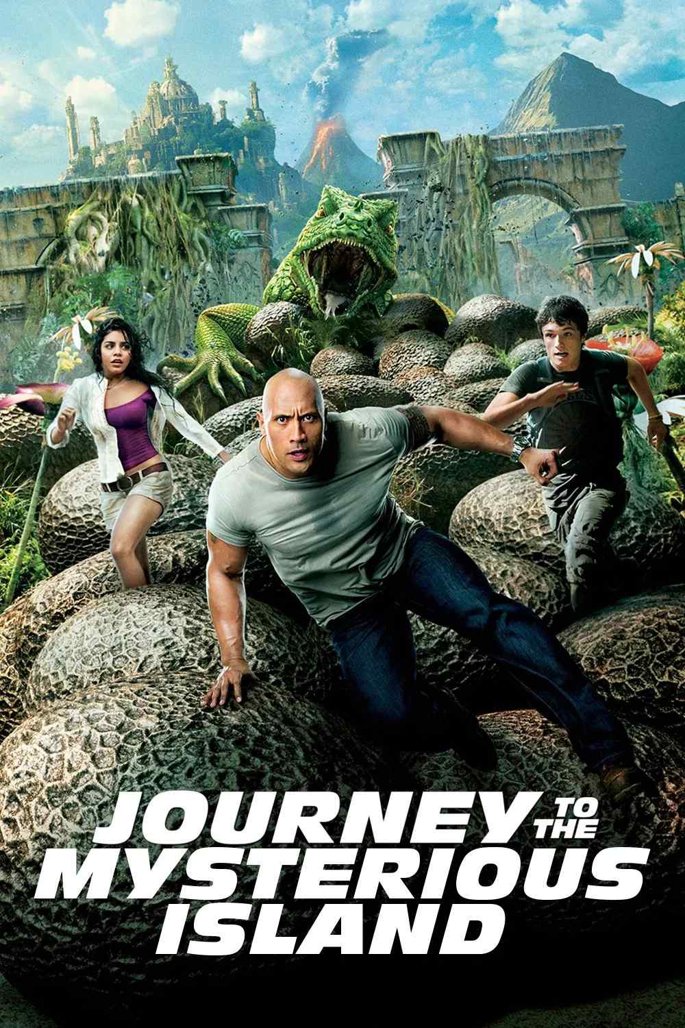 Poster chính thức của phim Phim Phiêu Lưu, Phim Hành Động "Hòn Đảo Huyền Bí" (Journey 2: The Mysterious Island - 2012), với sự tham gia của diễn viên Dwayne Johnson và Josh Hutcherson.