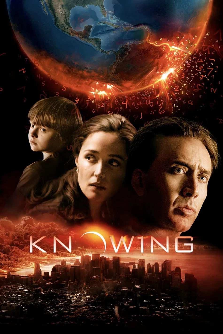 Poster chính thức của phim Phim Hành Động, Phim Bí Ẩn "Hỗn Số Tử Thần" (Knowing - 2009), với sự tham gia của diễn viên Nicolas Cage và Rose Byrne.