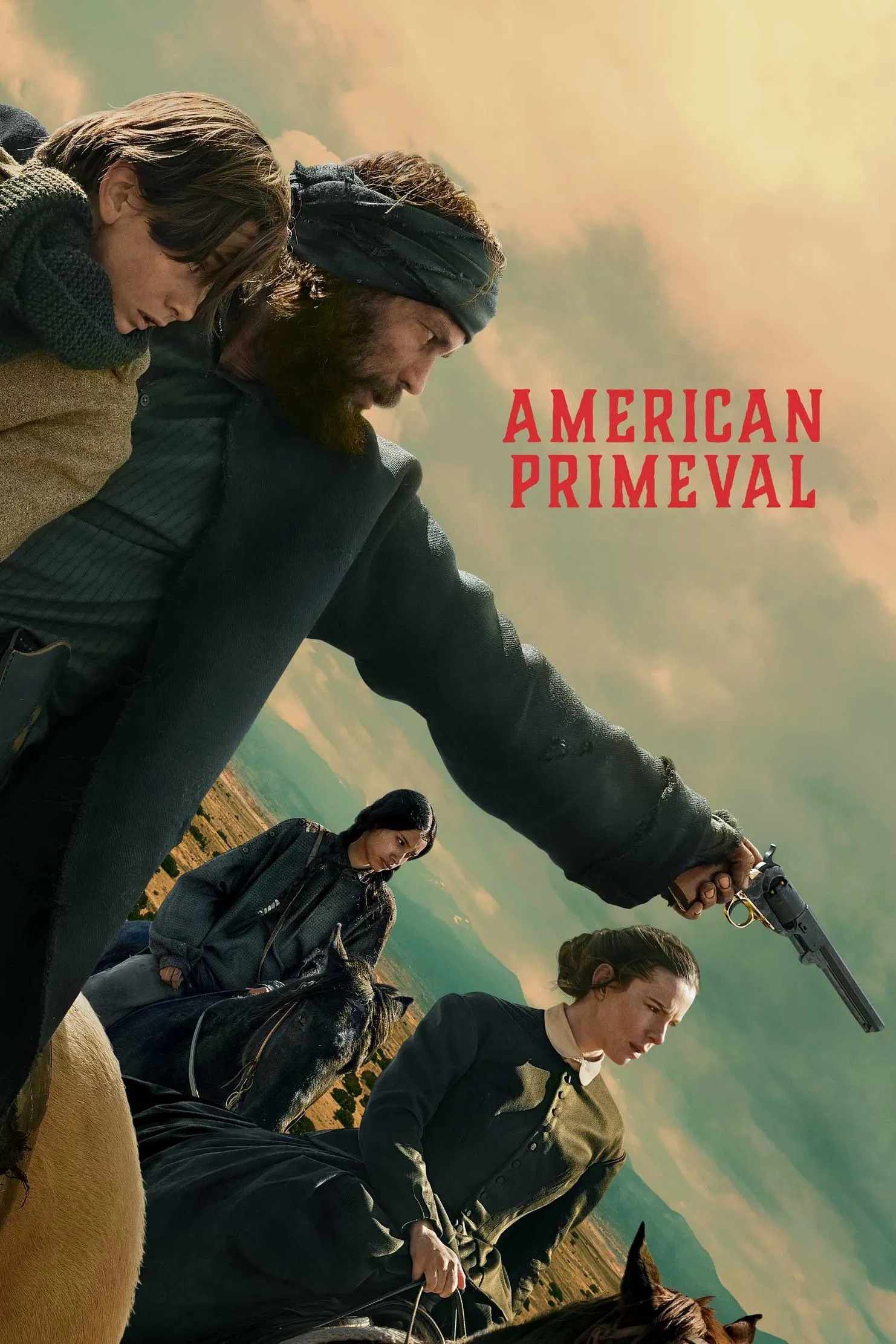 Poster chính thức của phim Phim Miền Tây, Phim Tâm Lý "Hồng Hoang Nước Mỹ" (American Primeval - 2025), với sự tham gia của diễn viên Taylor Kitsch và Betty Gilpin.