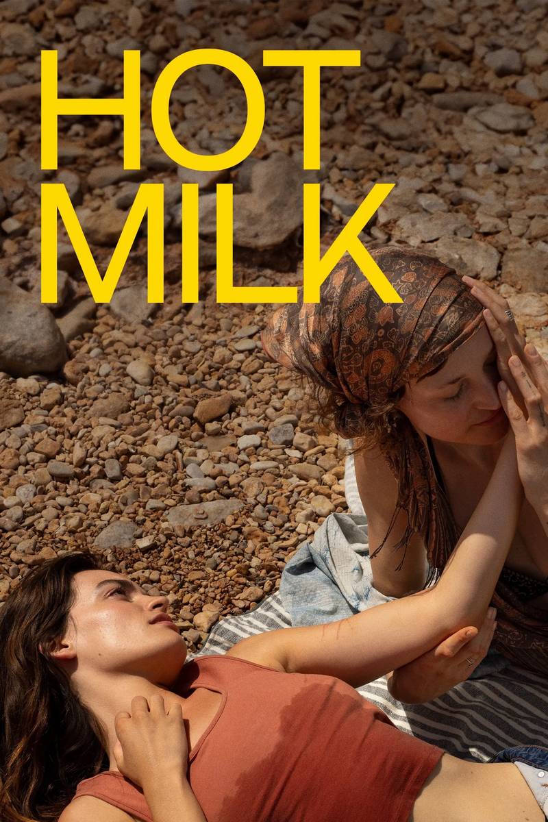 Poster chính thức của phim Phim Tâm Lý "Hot Milk" (Hot Milk - 2025), với sự tham gia của diễn viên Emma Mackey và Fiona Shaw.